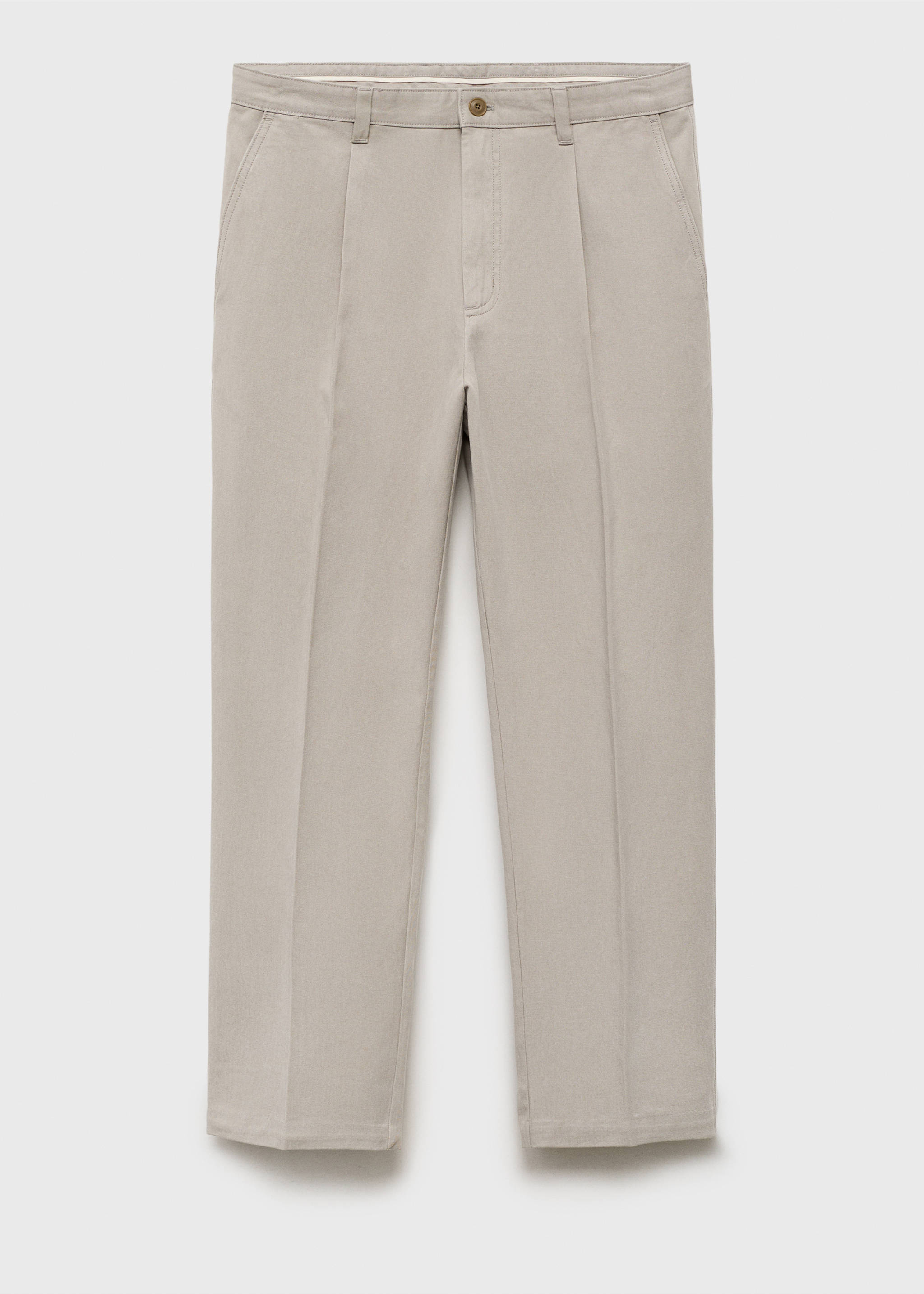 Cotton and lyocell straight-leg pleated trousers - Article without model, Light/Pastel Grey. Ref: 17015142-00.