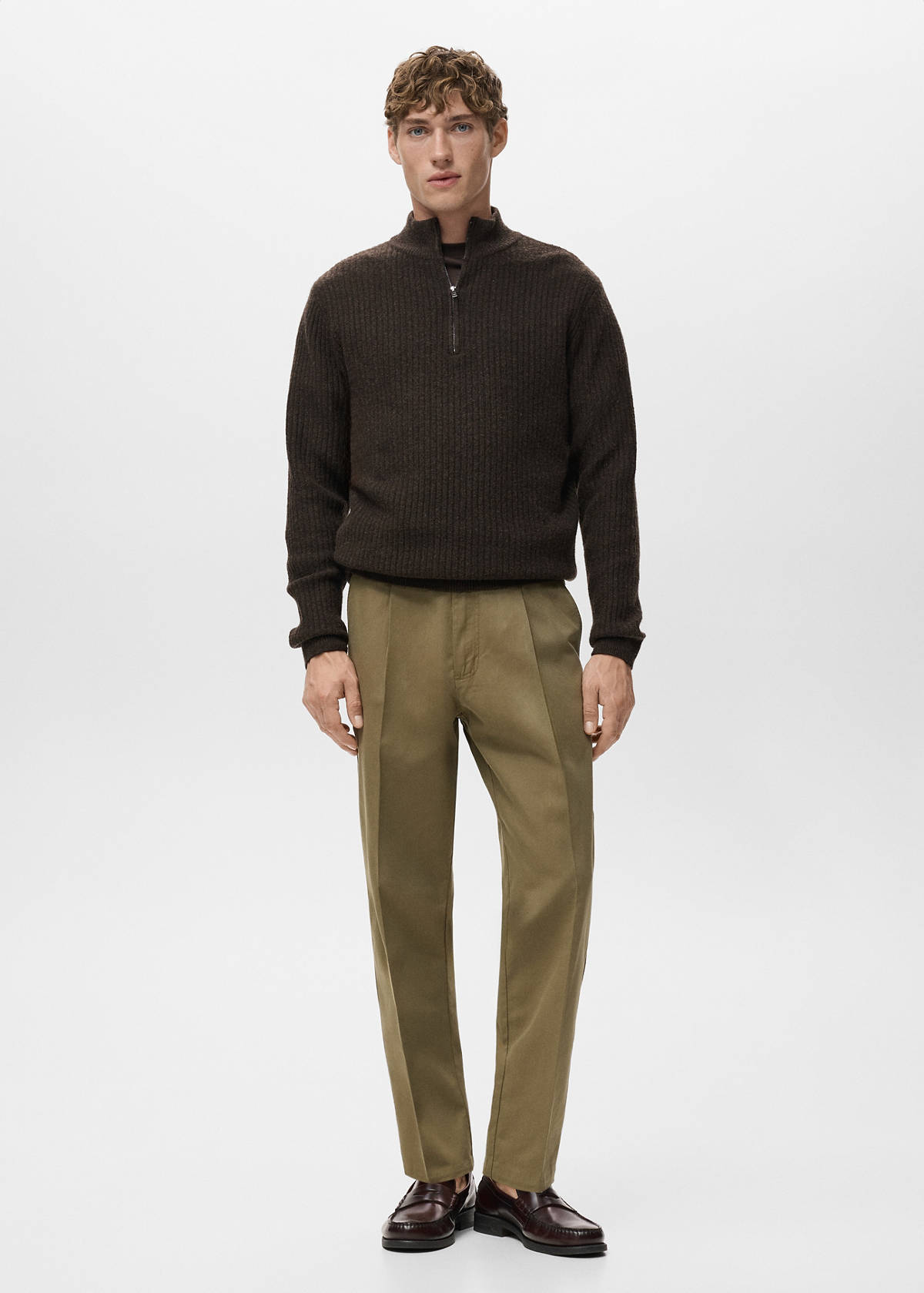 Cotton and lyocell straight-leg pleated trousers