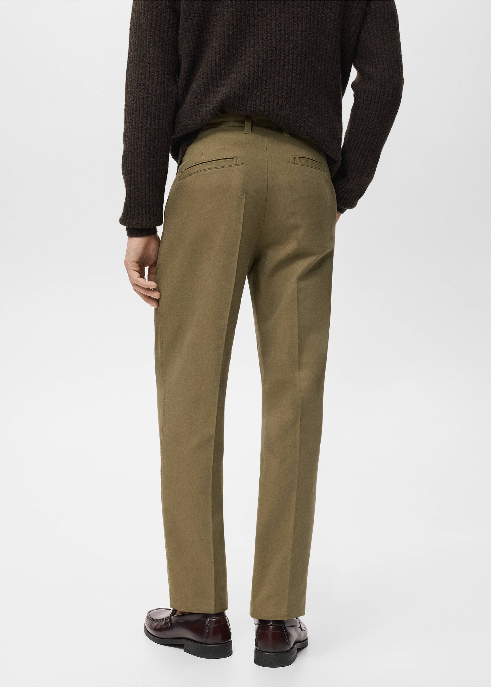 Cotton and lyocell straight-leg pleated trousers - Reverse of the article, Olive Green. Ref: 17015142-00.