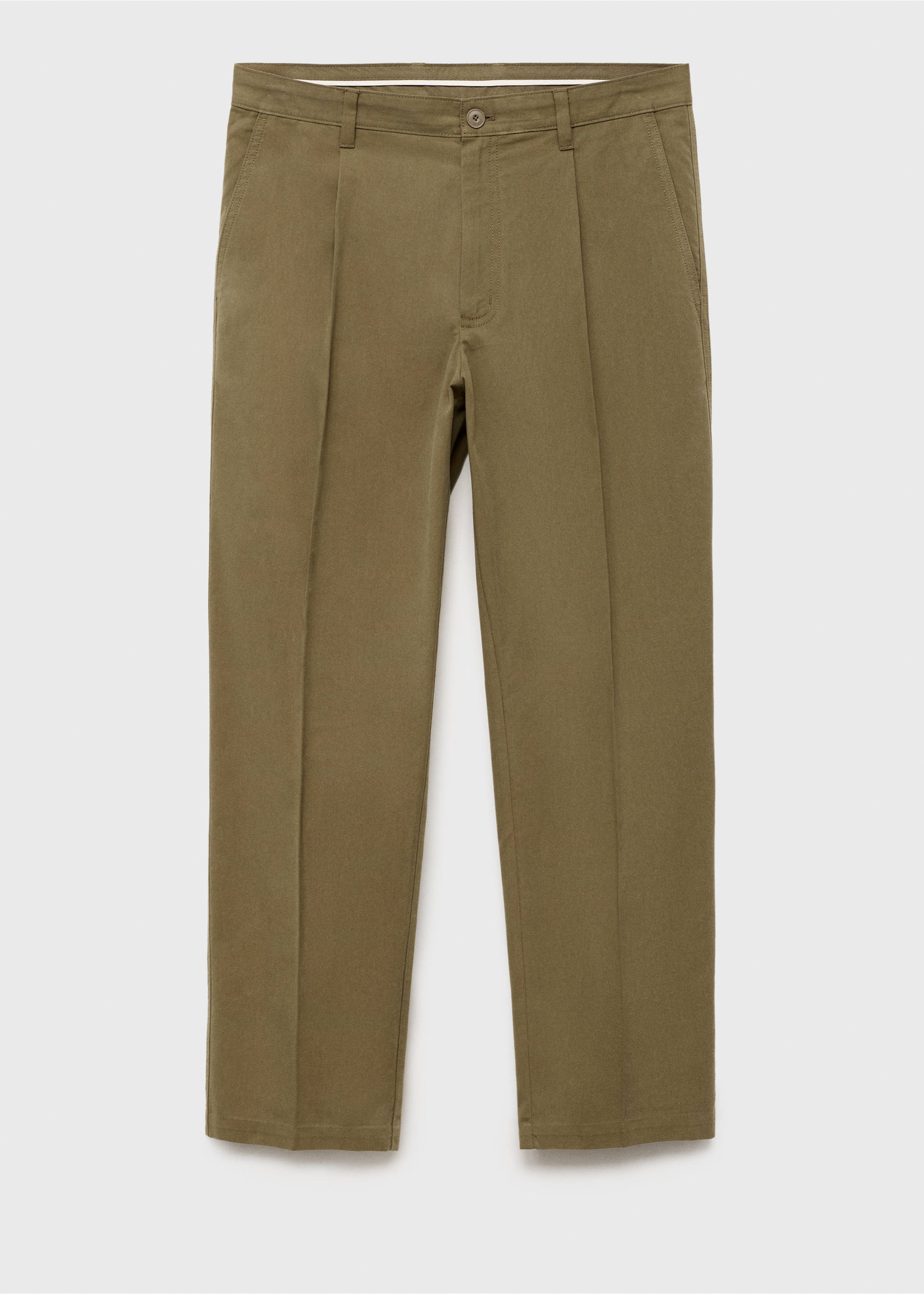 Cotton and lyocell straight-leg pleated trousers - Article without model, Olive Green. Ref: 17015142-00.