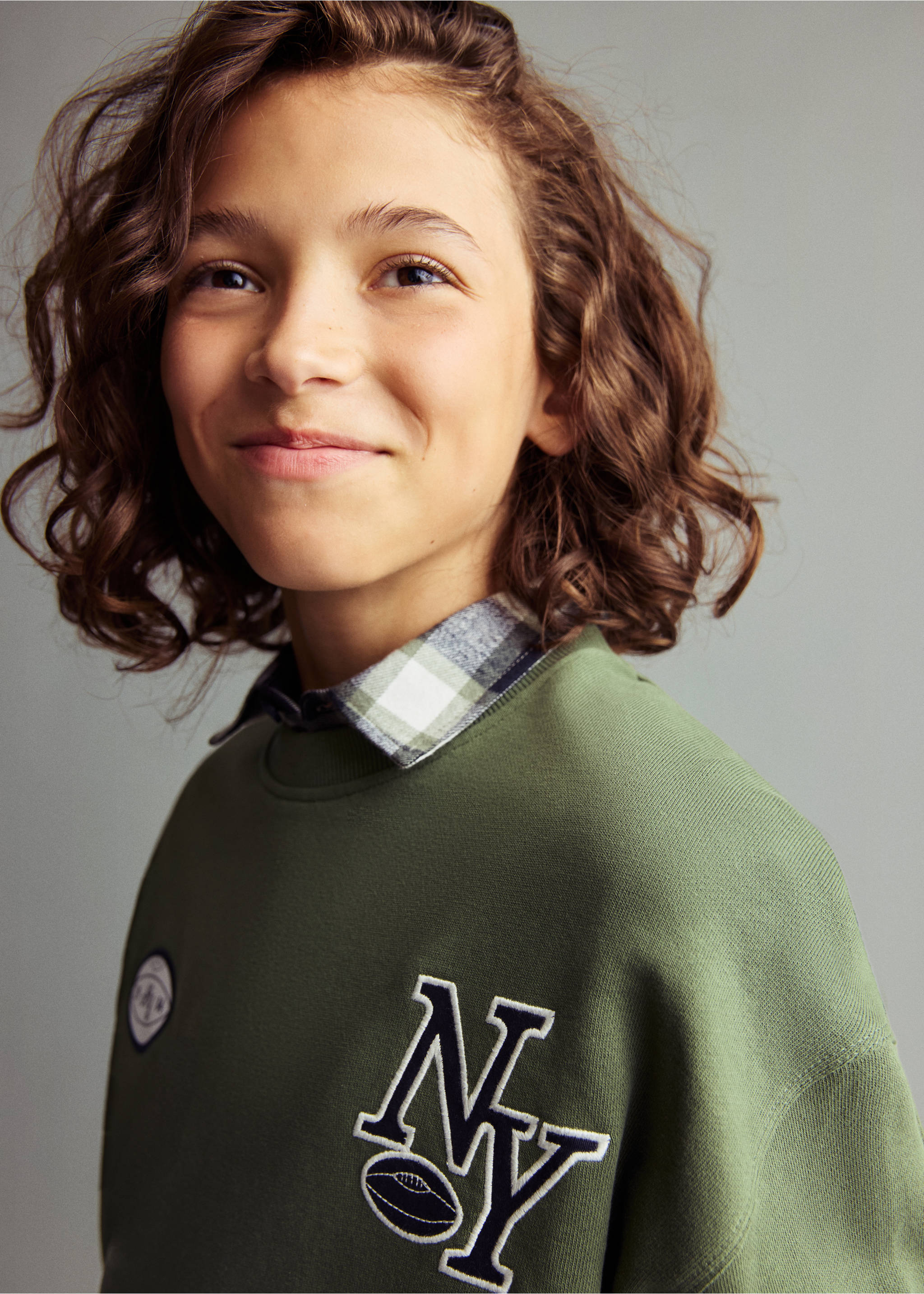 Printed embroidered sweatshirt - Details of the article 4, Green. Ref: 17015156-00.
