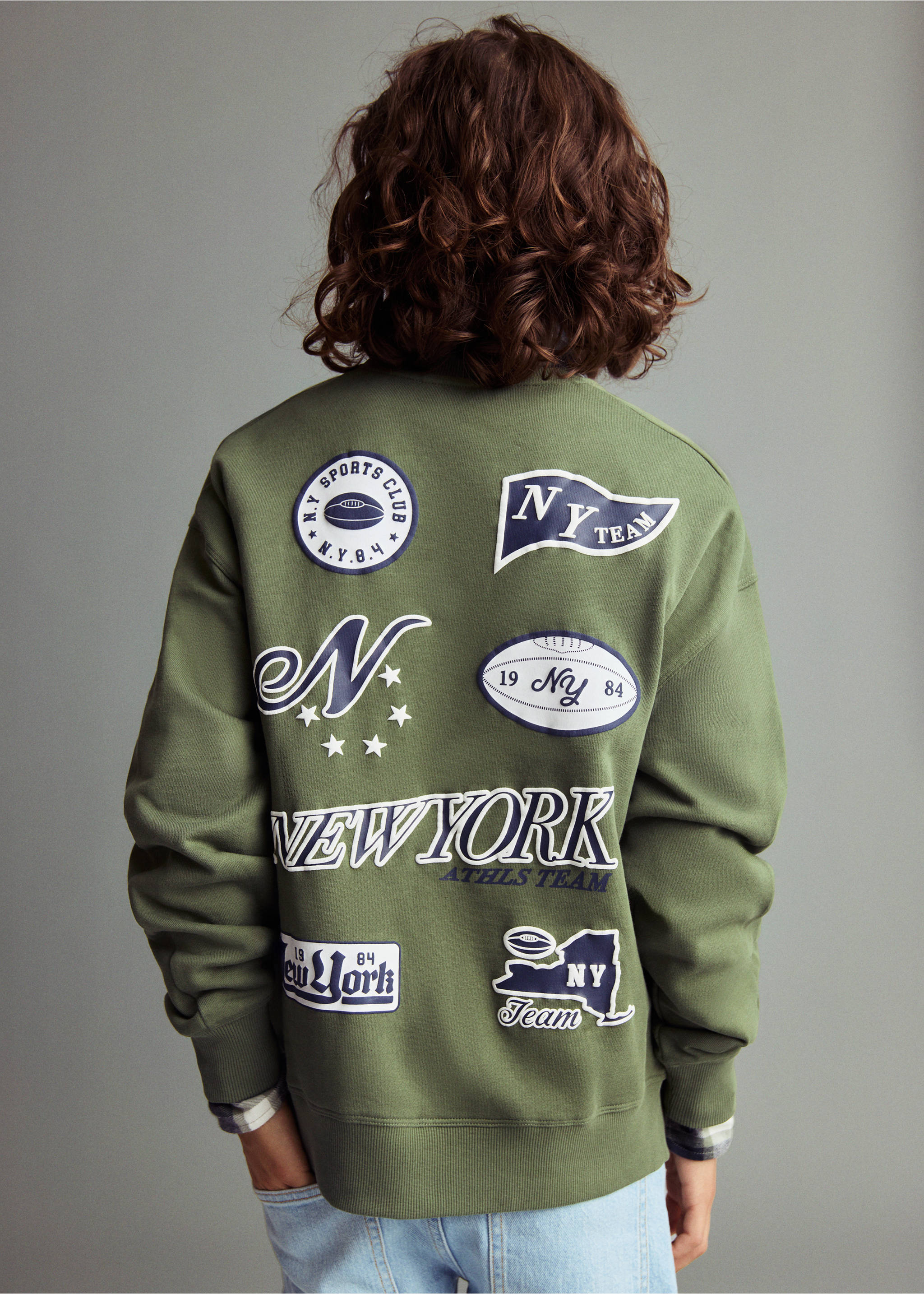 Printed embroidered sweatshirt - Details of the article 3, Green. Ref: 17015156-00.