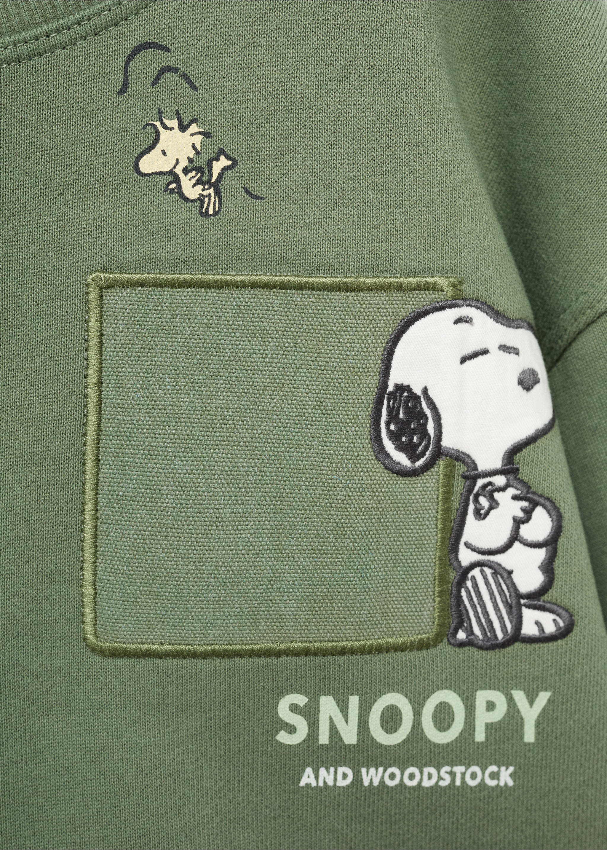Embroidered Snoopy sweatshirt - Details of the article 8, Green. Ref: 17015158-00.
