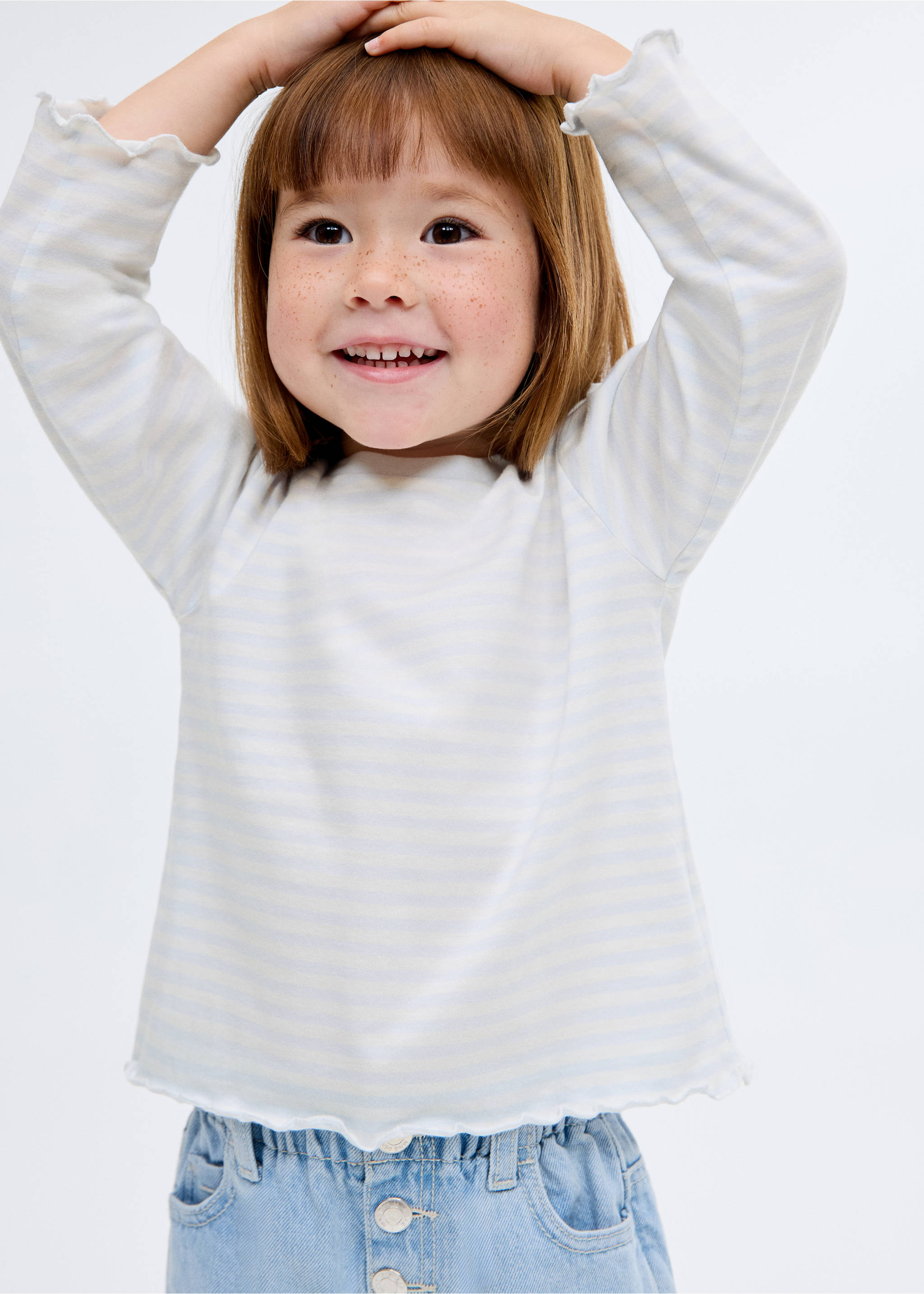 Striped cotton T-shirt - Details of the article 1, Sky Blue. Ref: 17015160-00.