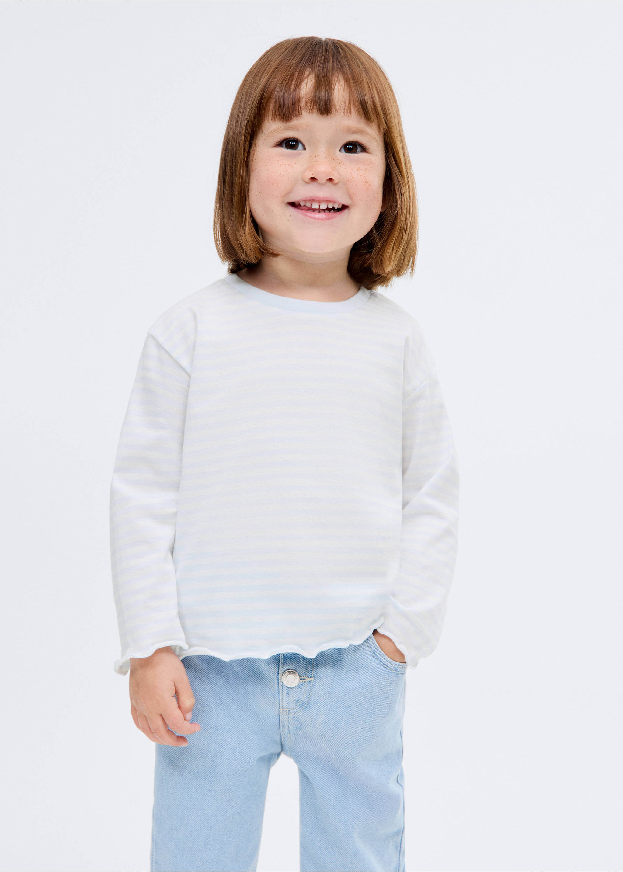 Striped cotton T-shirt - Details of the article 4, Sky Blue. Ref: 17015160-00.