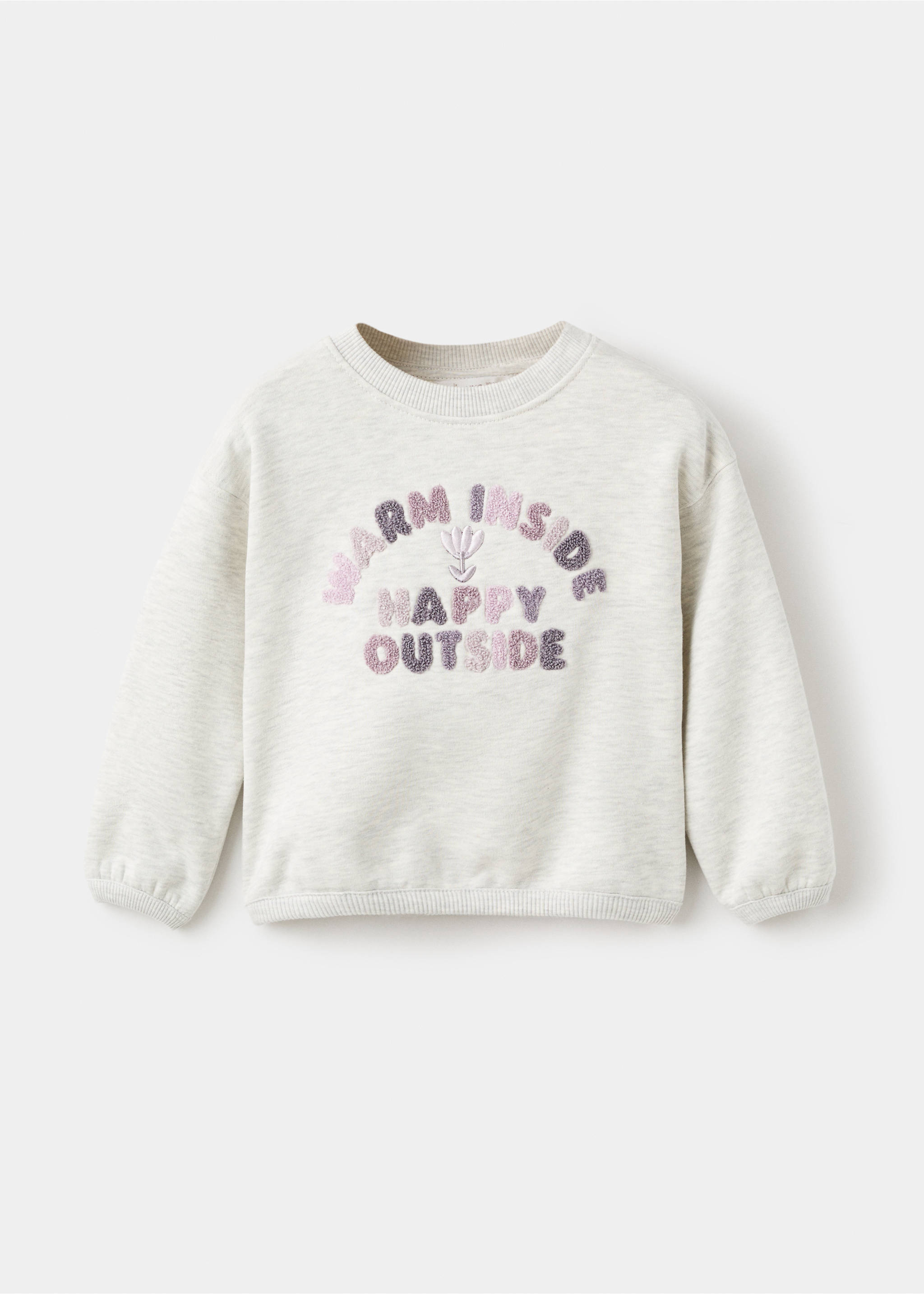 Sweat-shirt broderie florale - Article sans modèle, Gris chiné clair. Ref: 17015164-00.