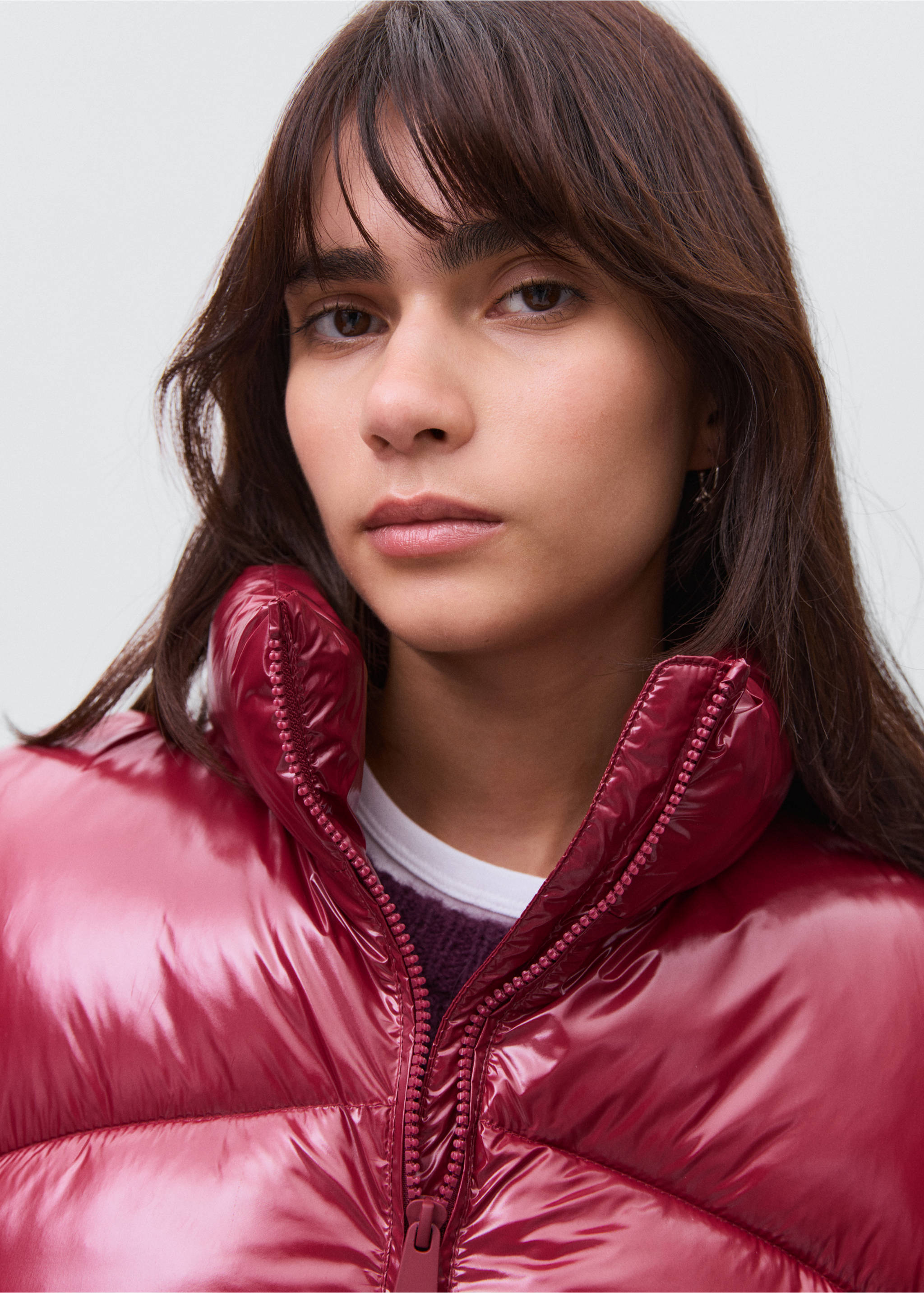 Shiny quilted anorak - Details of the article 1, Burgundy. Ref: 17015790-00.