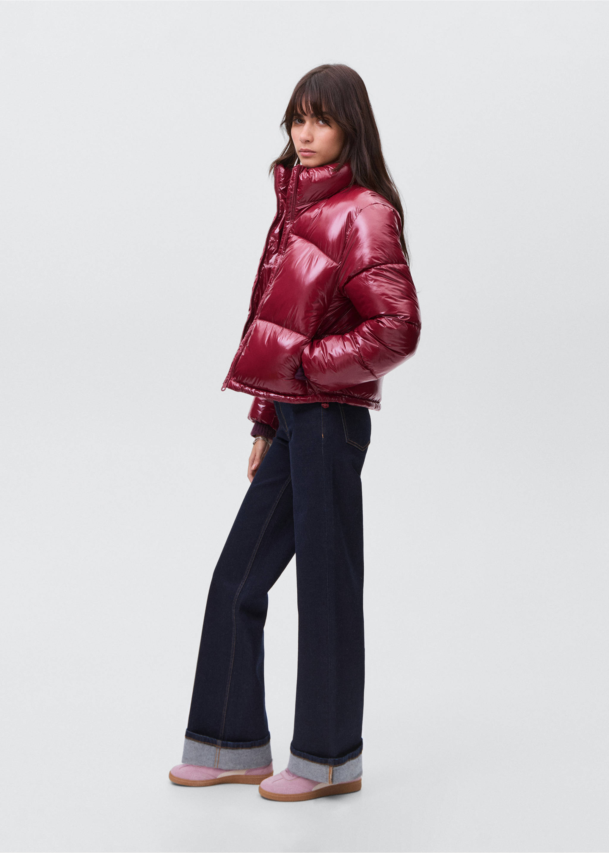 Shiny quilted anorak - Details of the article 2, Burgundy. Ref: 17015790-00.