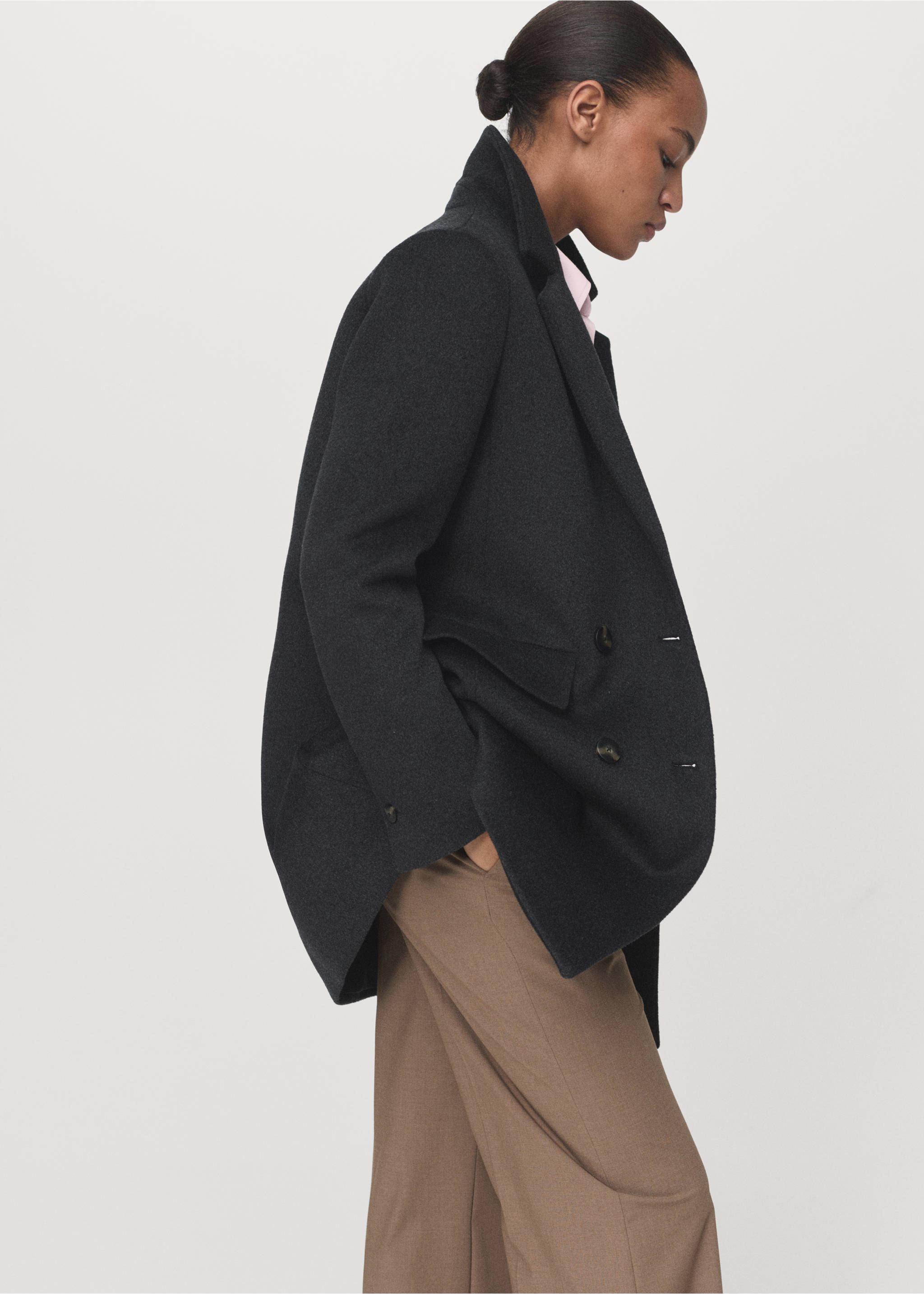 Double-breasted wool coat - Details of the article 2, Grey. Ref: 17015800-00.