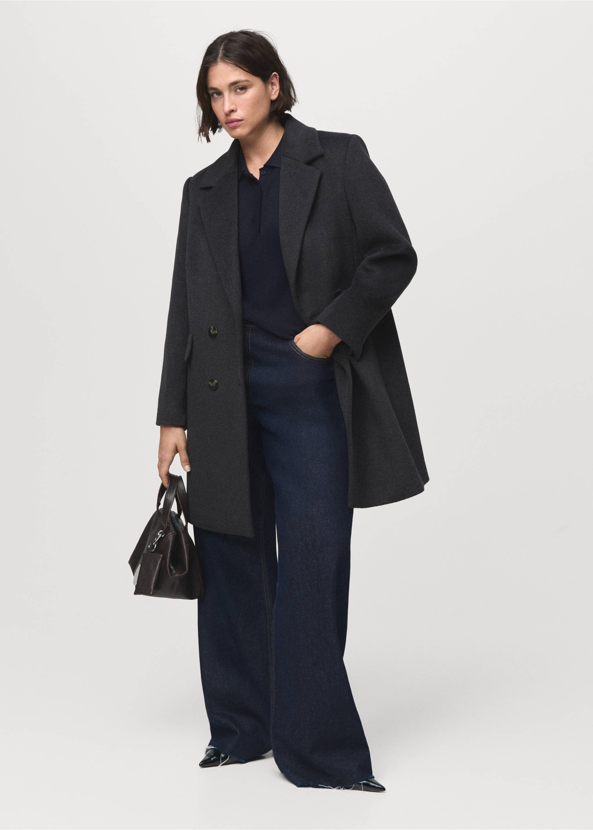Double-breasted wool coat - Details of the article 3, Grey. Ref: 17015800-00.