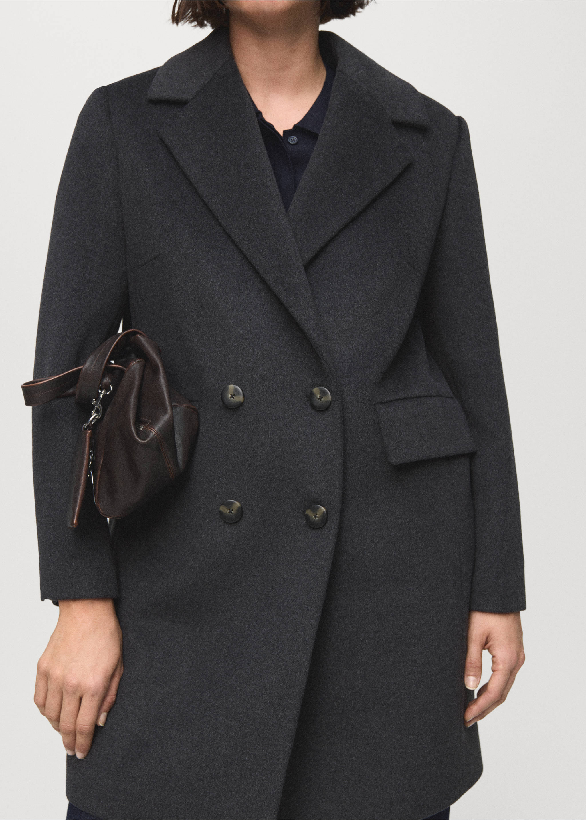 Double-breasted wool coat - Details of the article 5, Grey. Ref: 17015800-00.