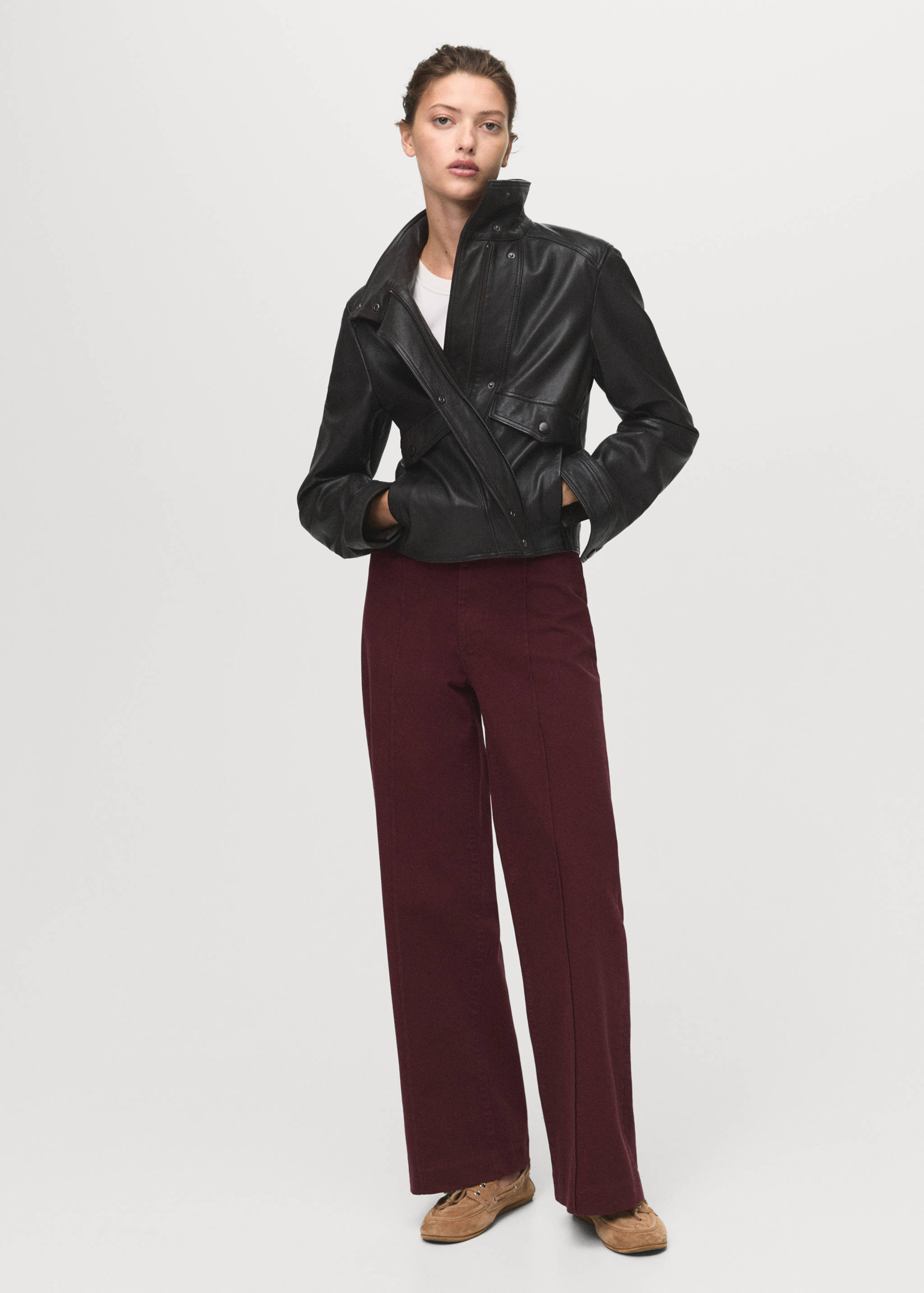 High-waisted wide leg jeans with stitching - General plane