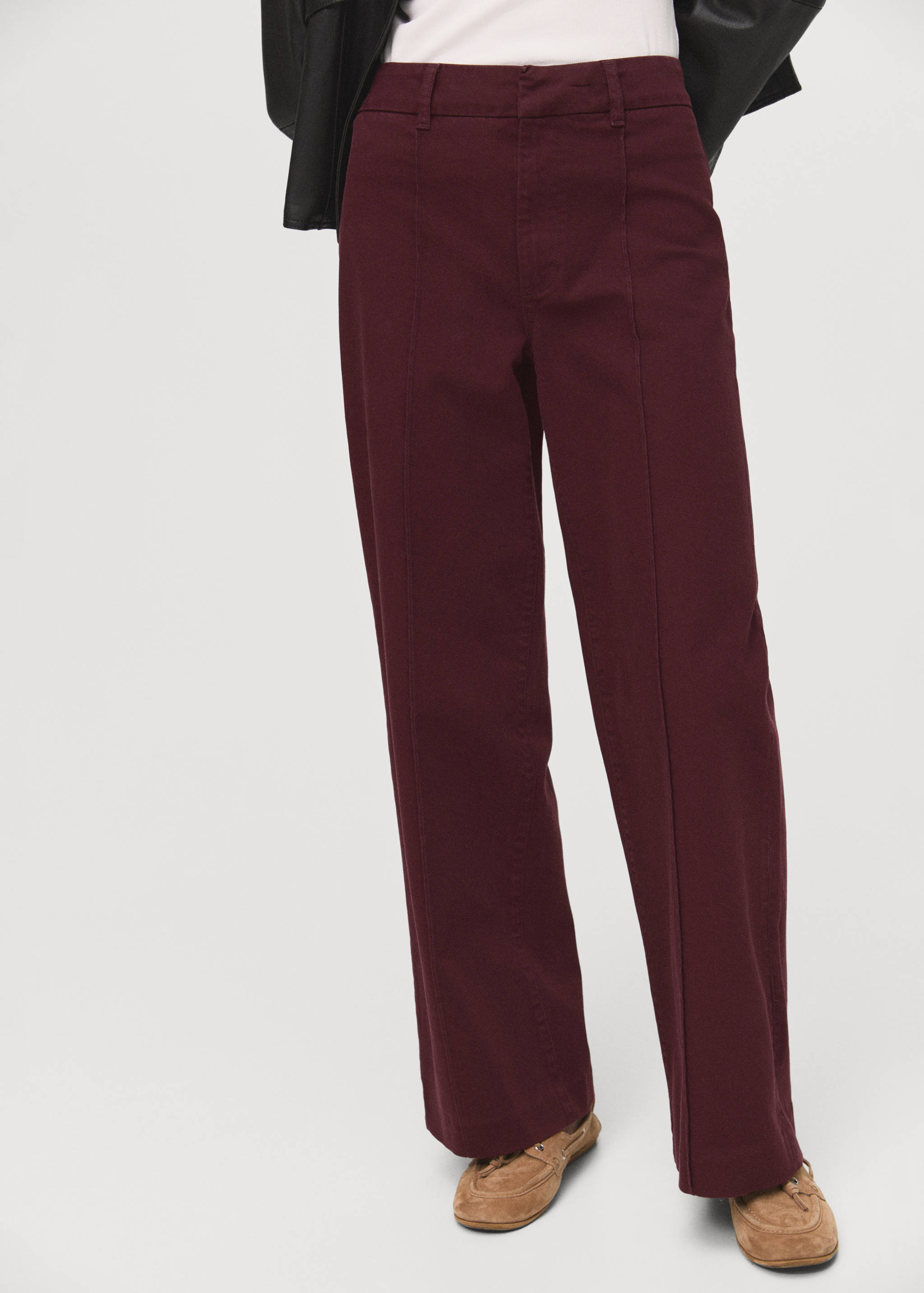 High-waisted wide leg jeans with stitching - Medium plane