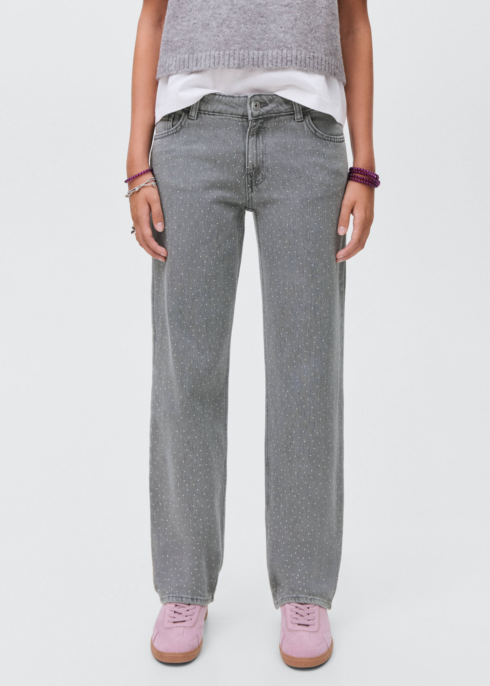 Gerade Jeans mit Strass - Mittlere Ansicht