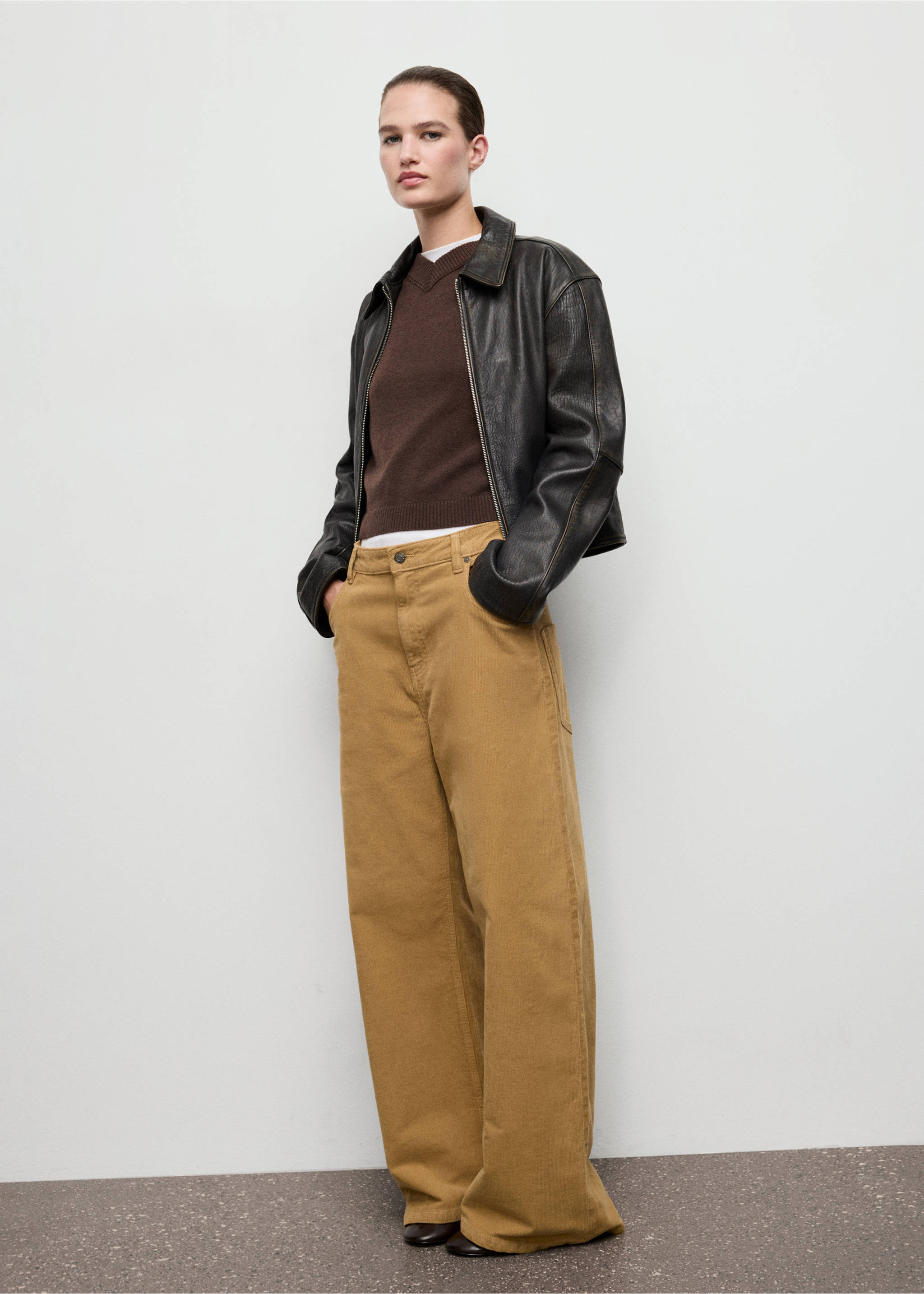 Wide leg low-rise corduroy jeans - General plane, Caramel. Ref: 17015819-00.