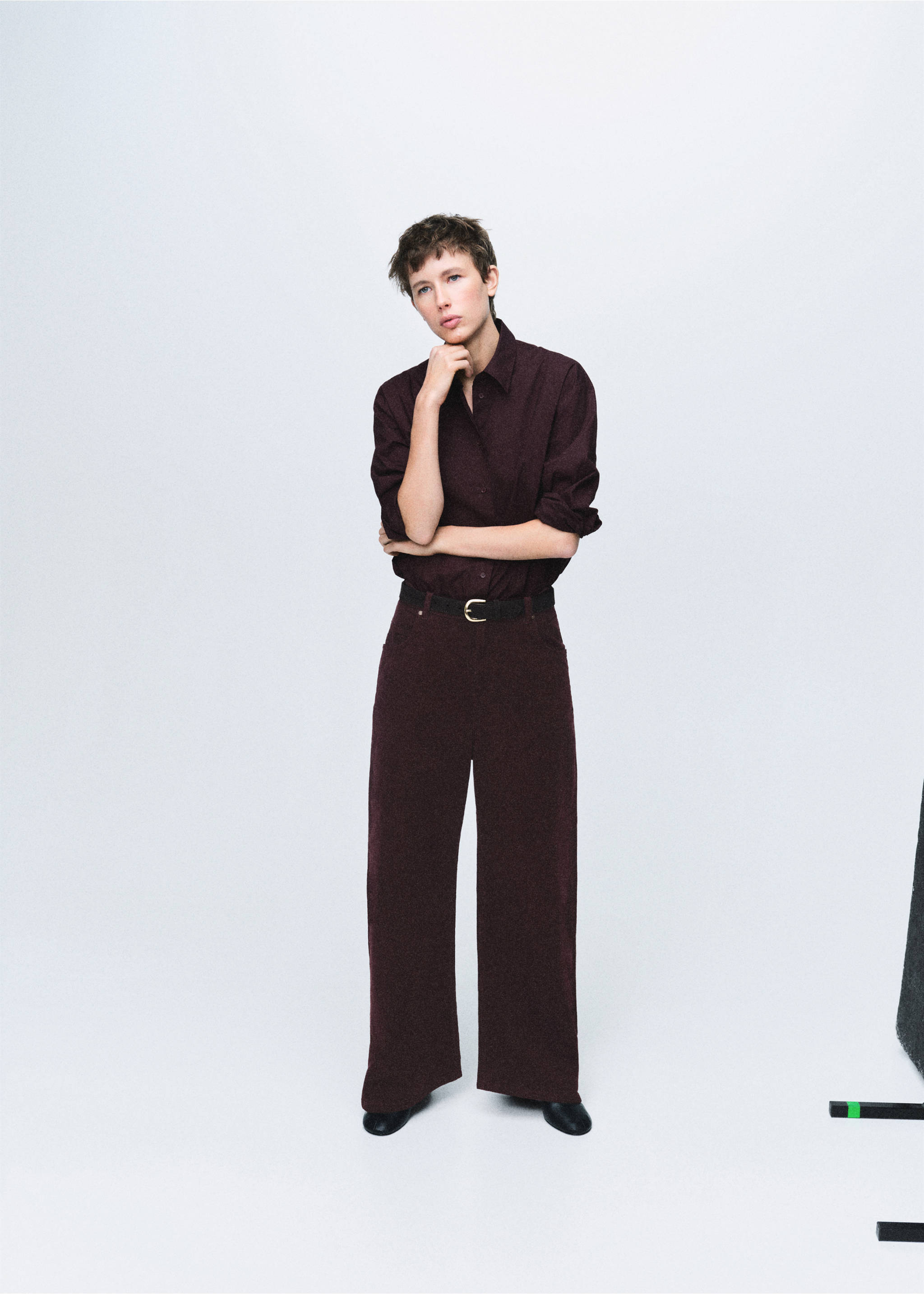 Wide leg low-rise corduroy jeans - General plane, Wine. Ref: 17015820-00.