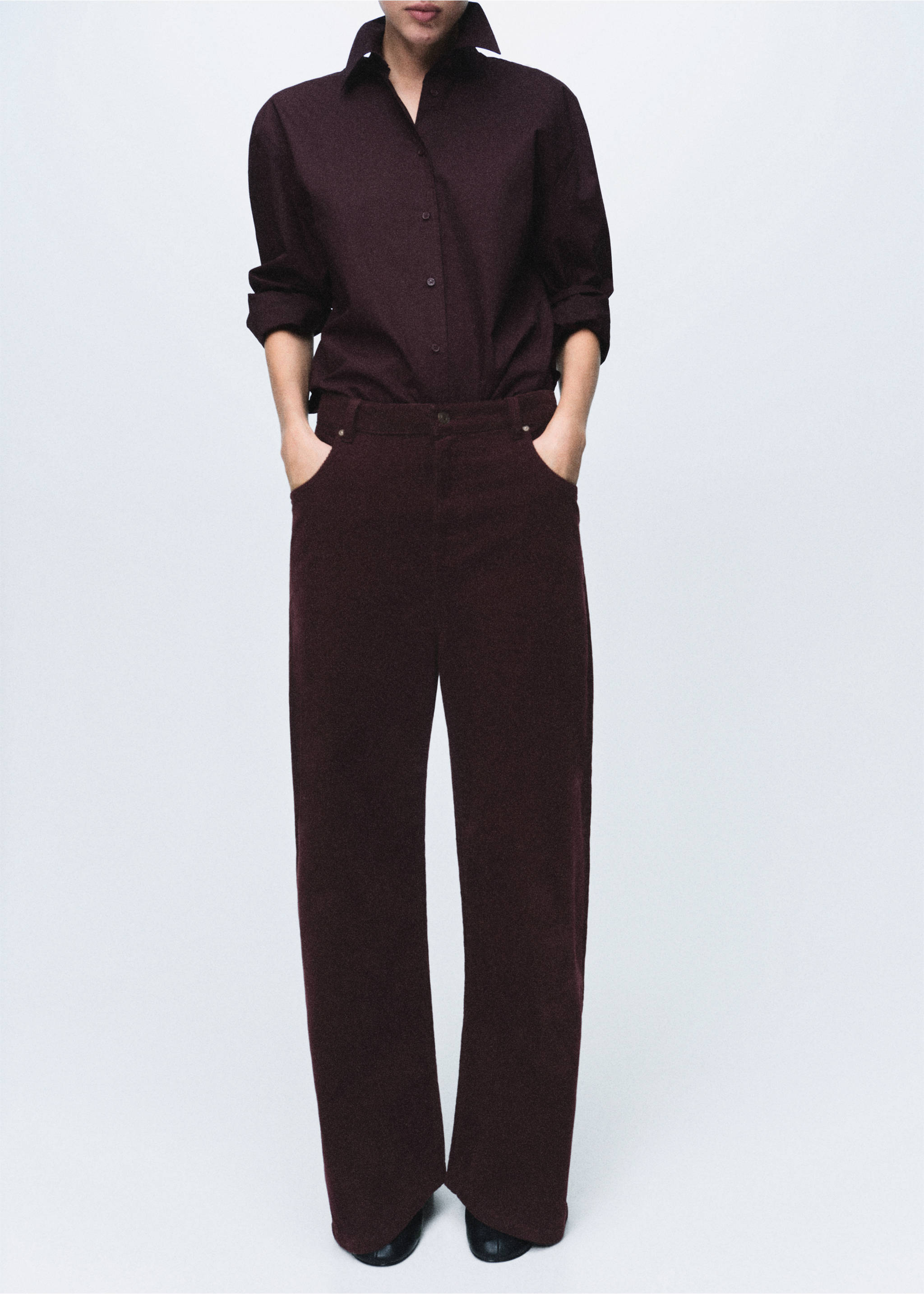 Wide leg low-rise corduroy jeans - Medium plane, Wine. Ref: 17015820-00.