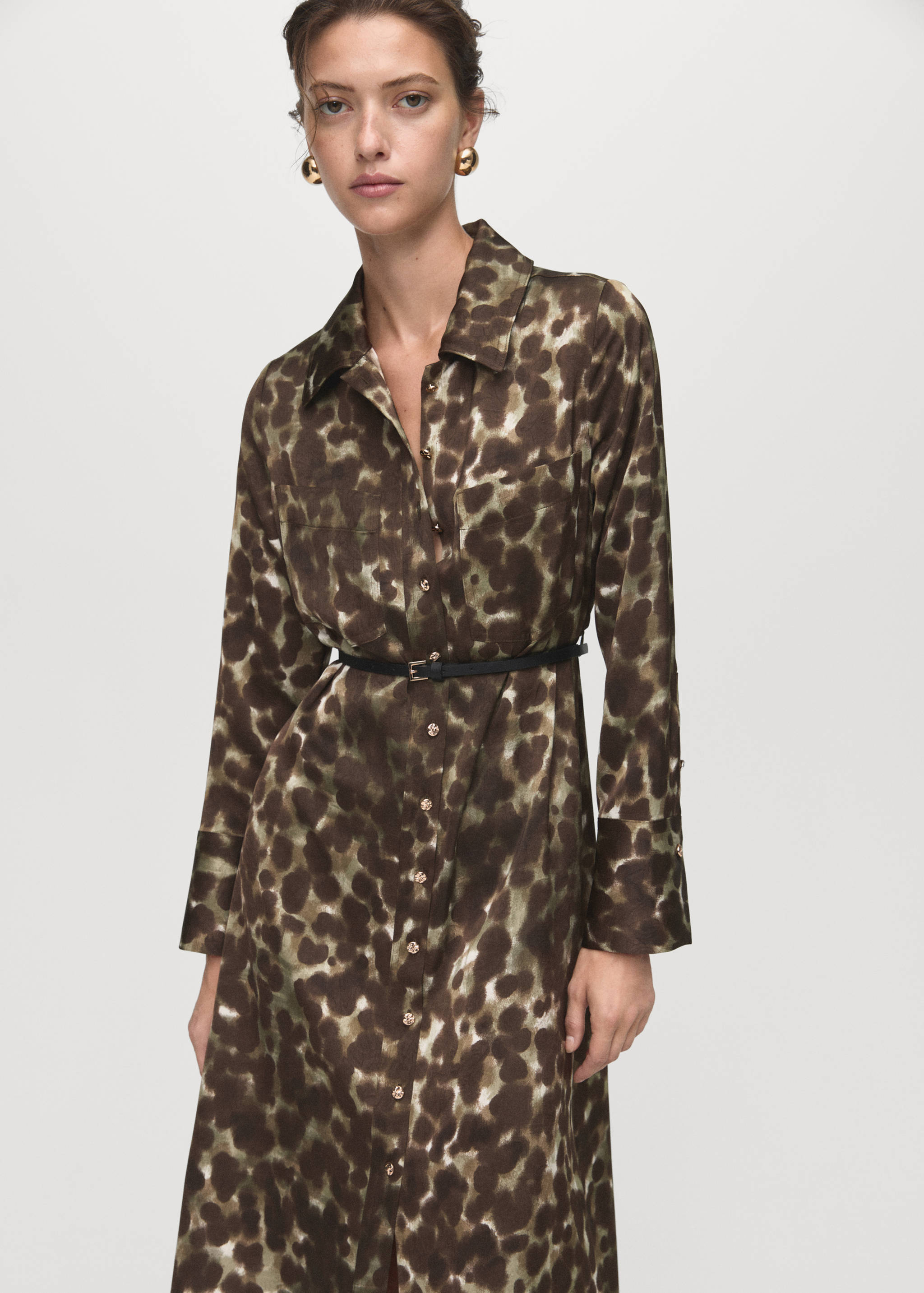 Printed shirt dress with belt - Medium plane
