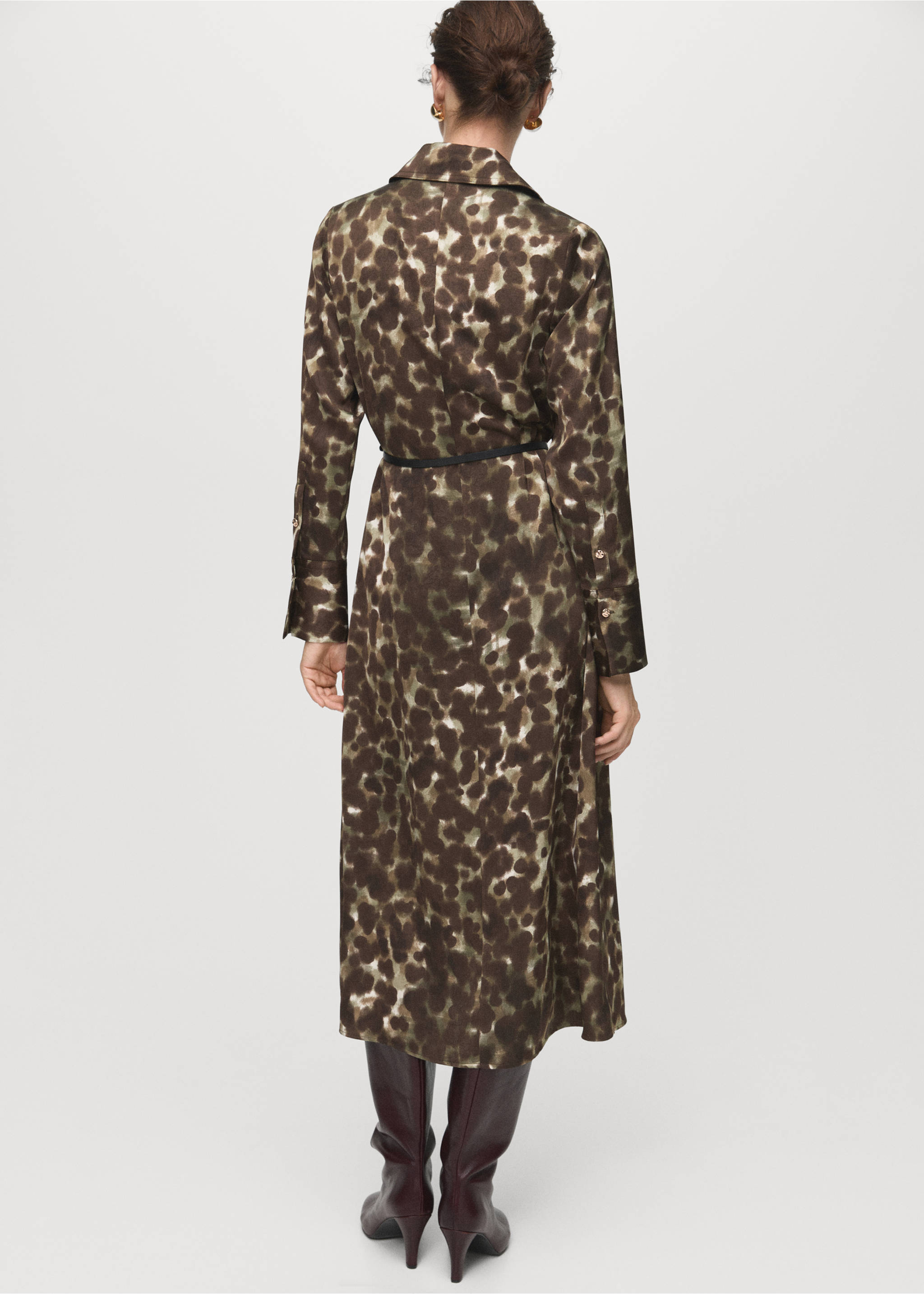 Printed shirt dress with belt - Reverse of the article, Khaki. Ref: 17015824-00.