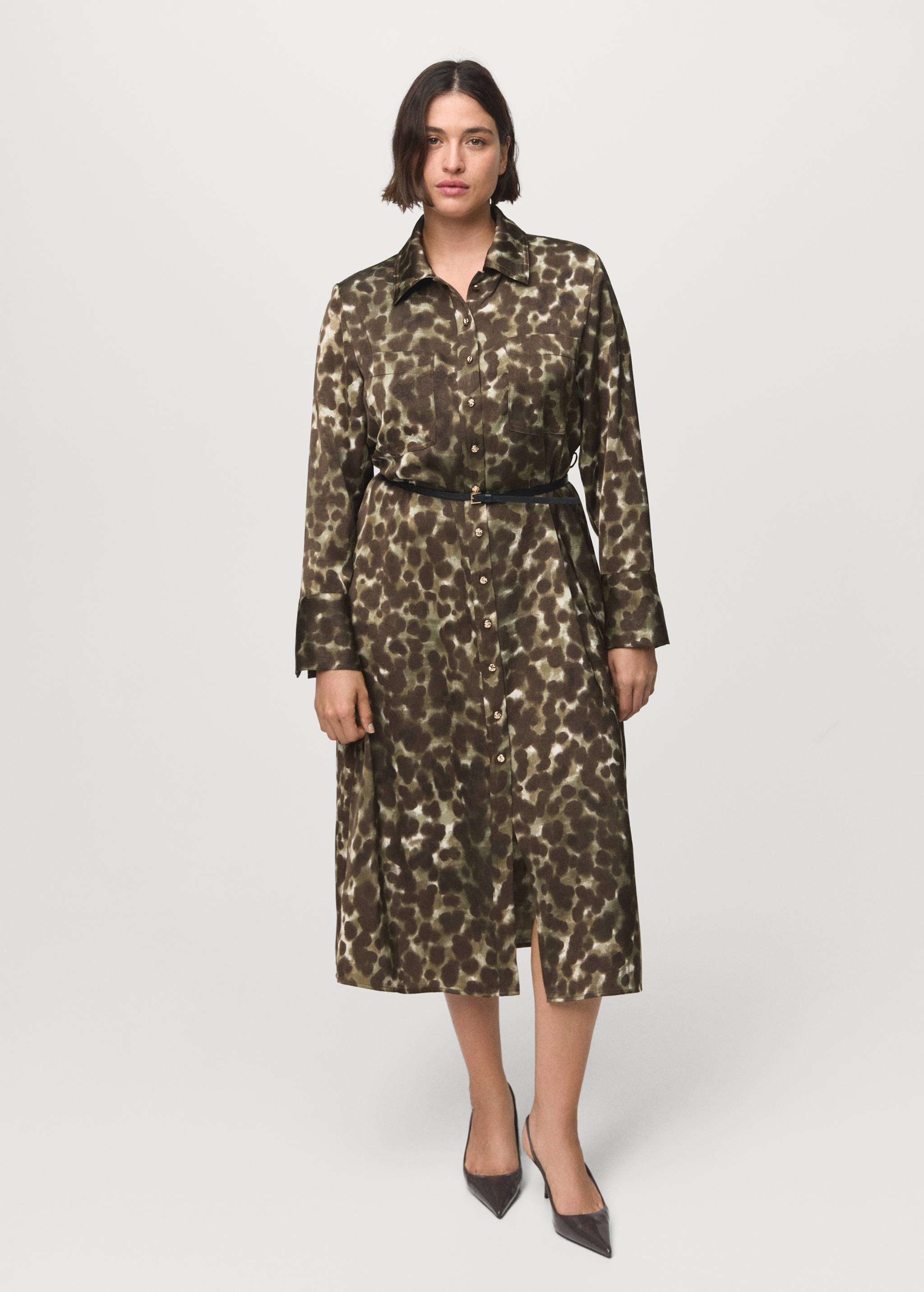 Printed shirt dress with belt - Details of the article 3