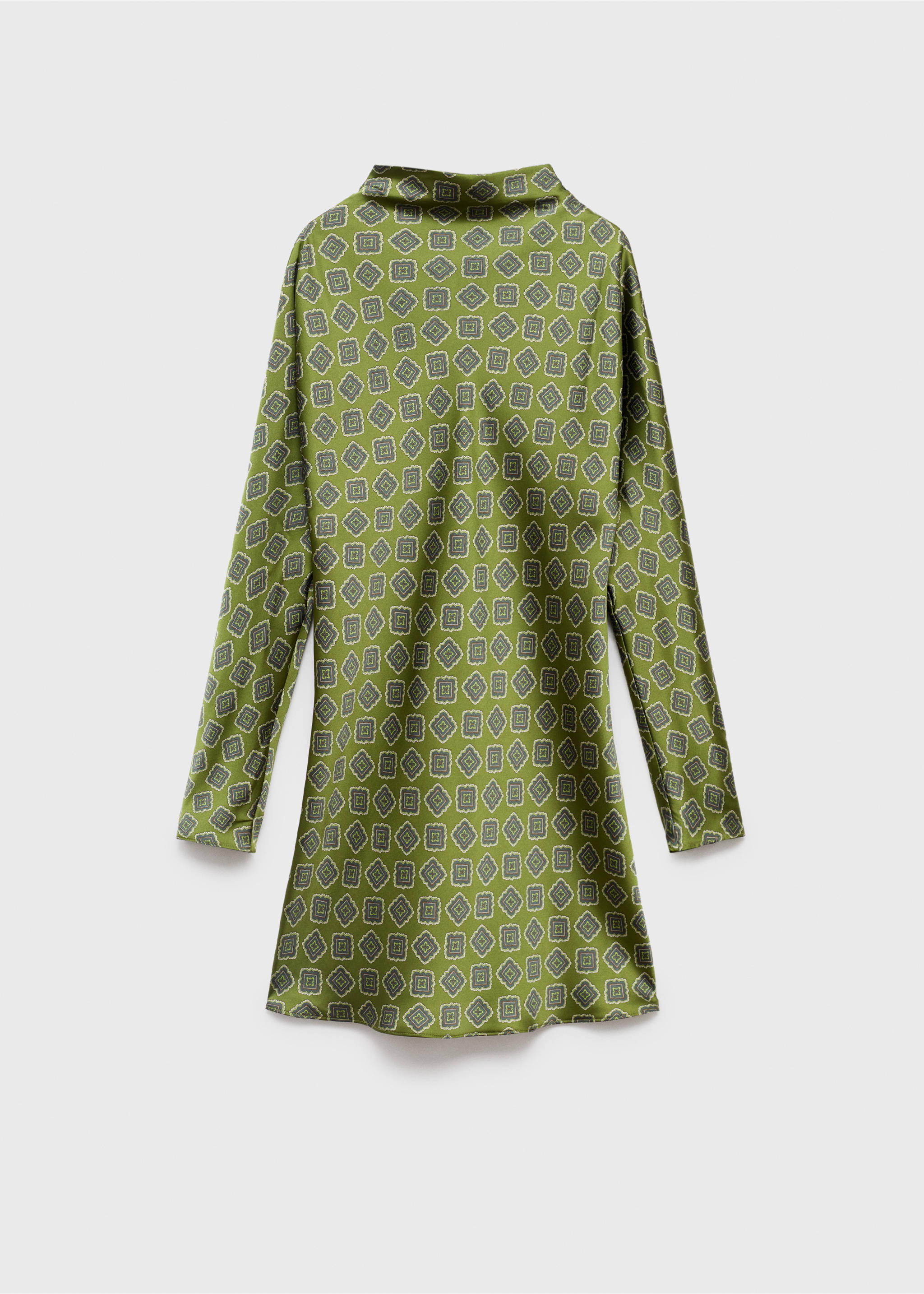 Green geometric print long-sleeved dress, back view., Green. Ref: 17015832-00.