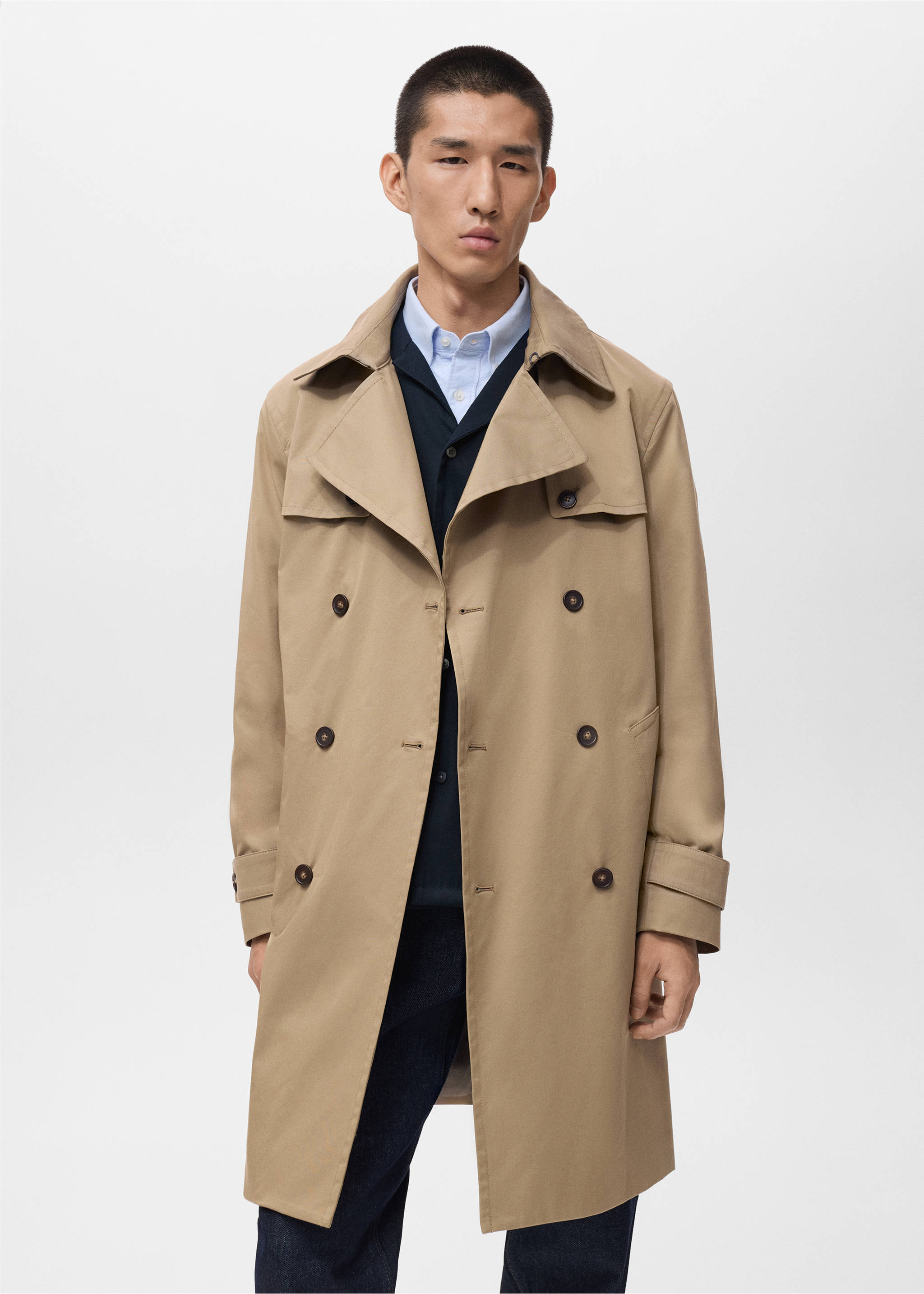Water-repellent belted trench coat - Medium plane, Beige. Ref: 17015970-00.