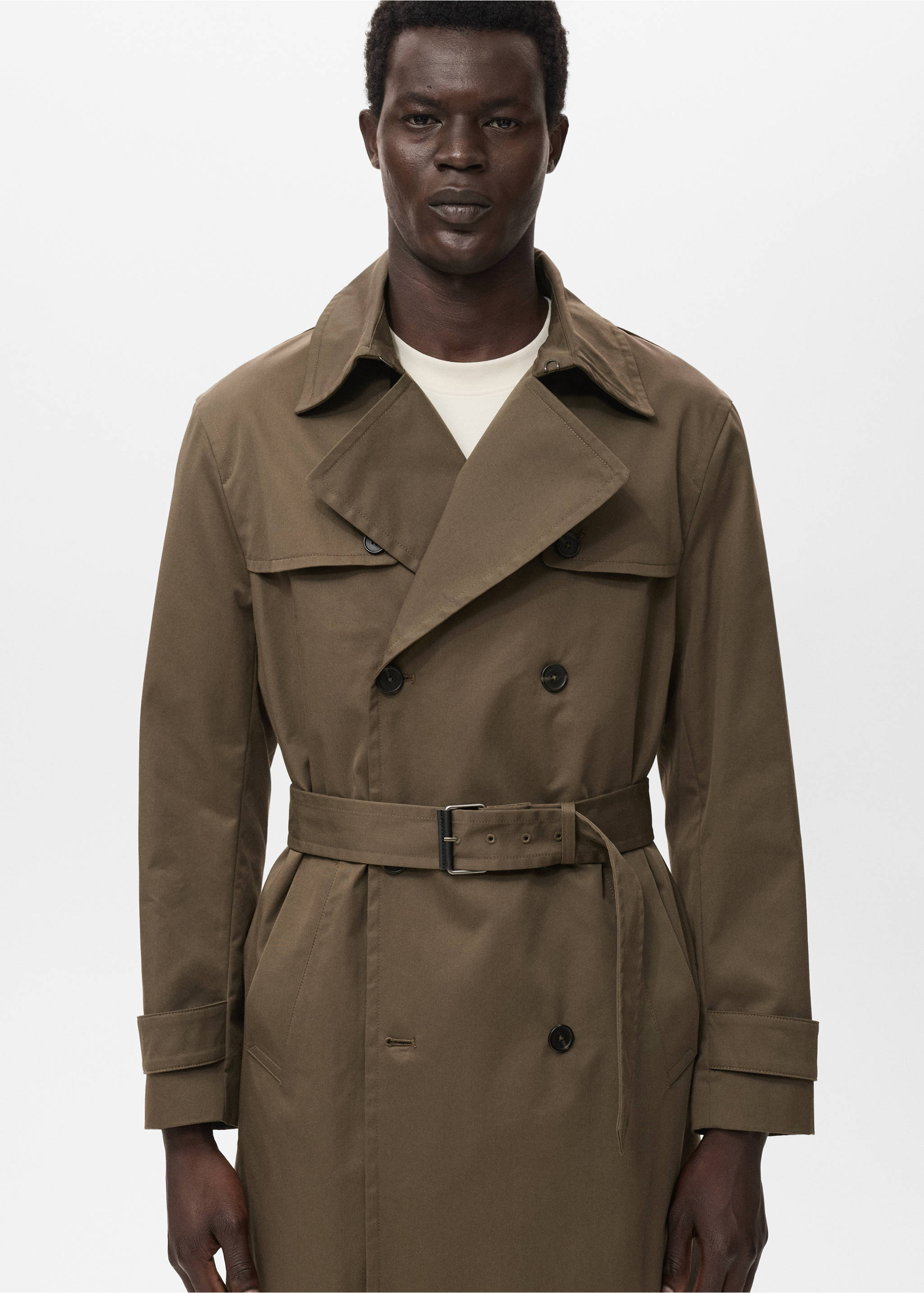 Water-repellent belted trench coat - Medium plane, Olive Green. Ref: 17015970-00.
