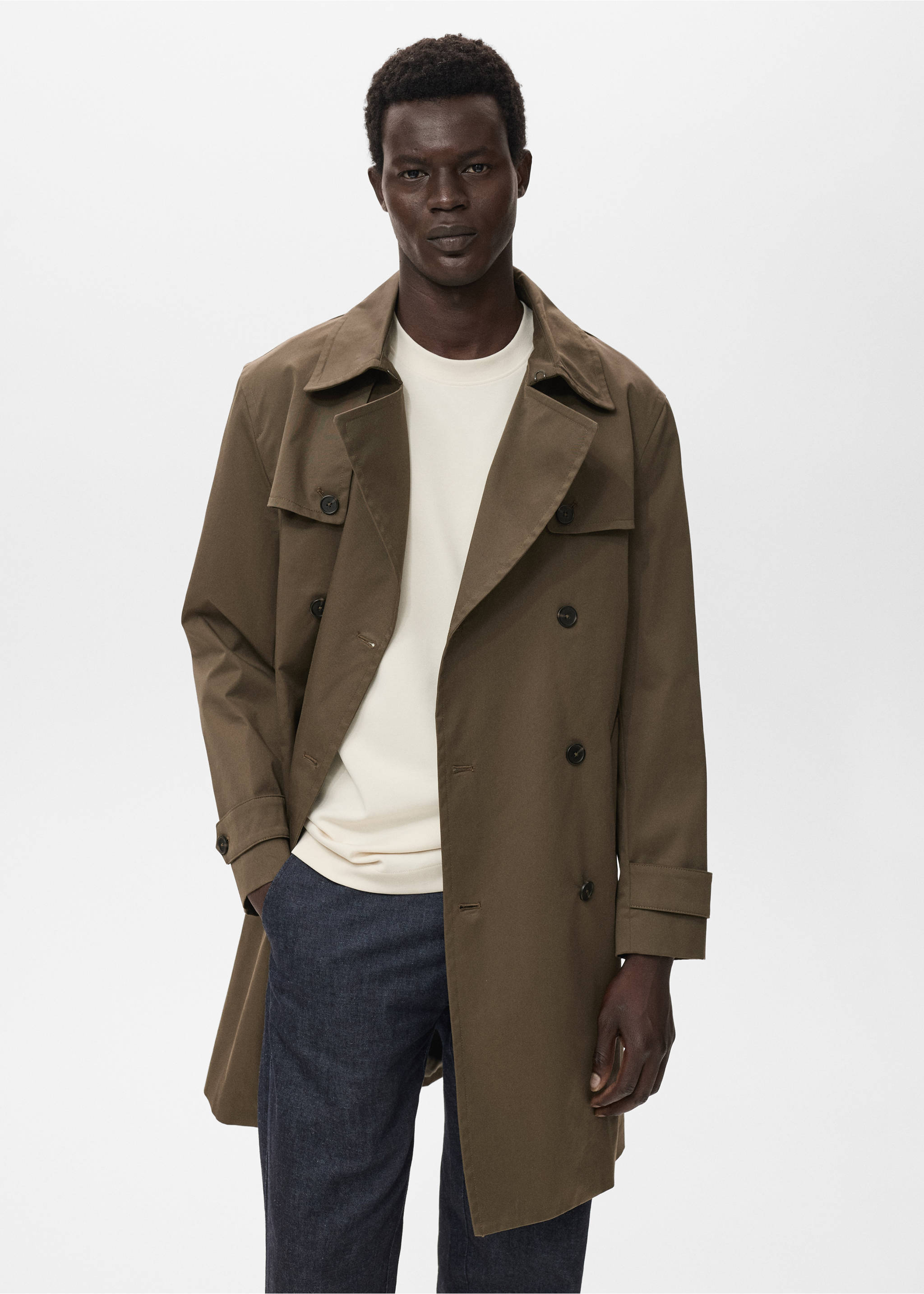 Water-repellent belted trench coat - Details of the article 3, Olive Green. Ref: 17015970-00.