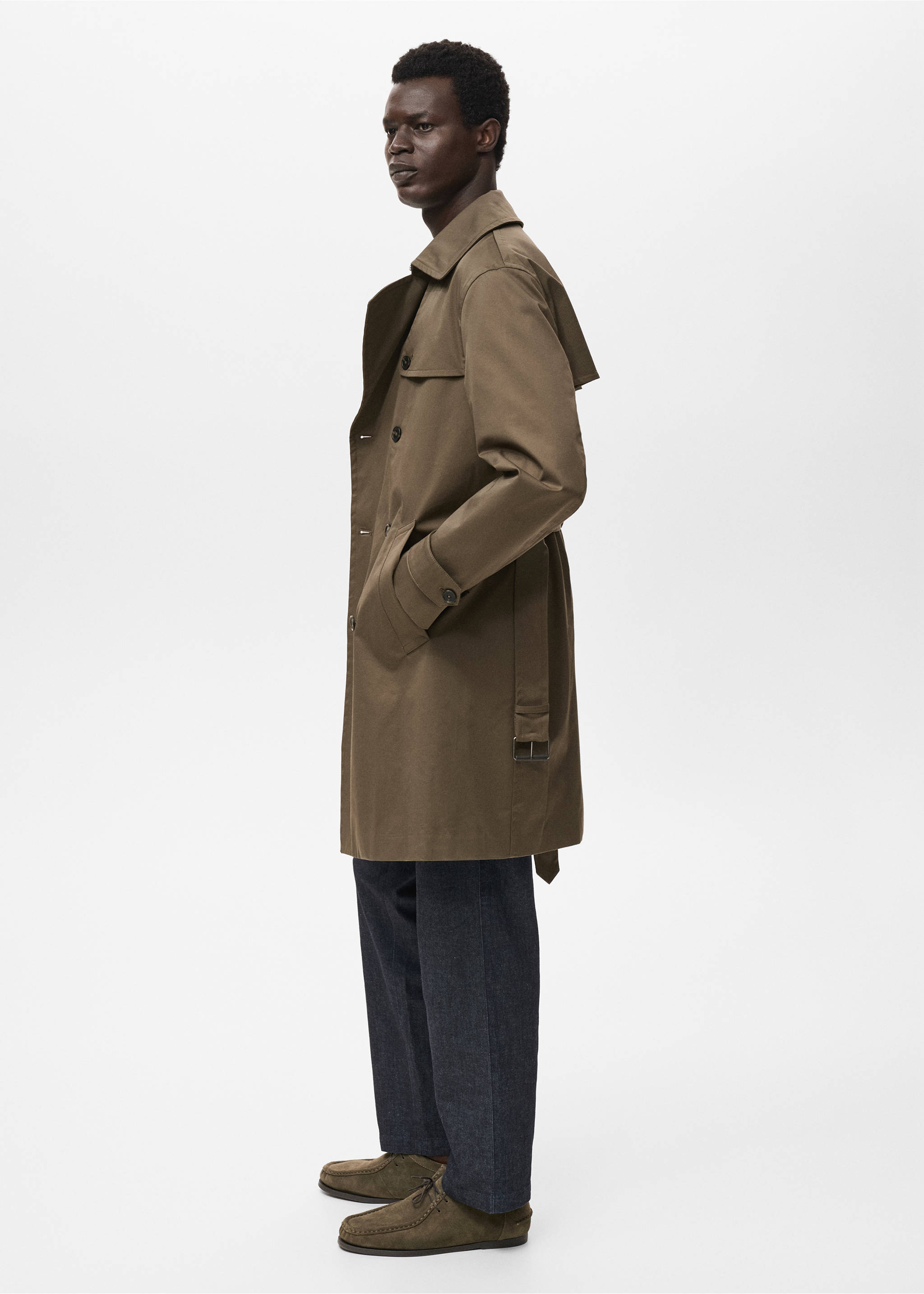Water-repellent belted trench coat - Details of the article 2, Olive Green. Ref: 17015970-00.