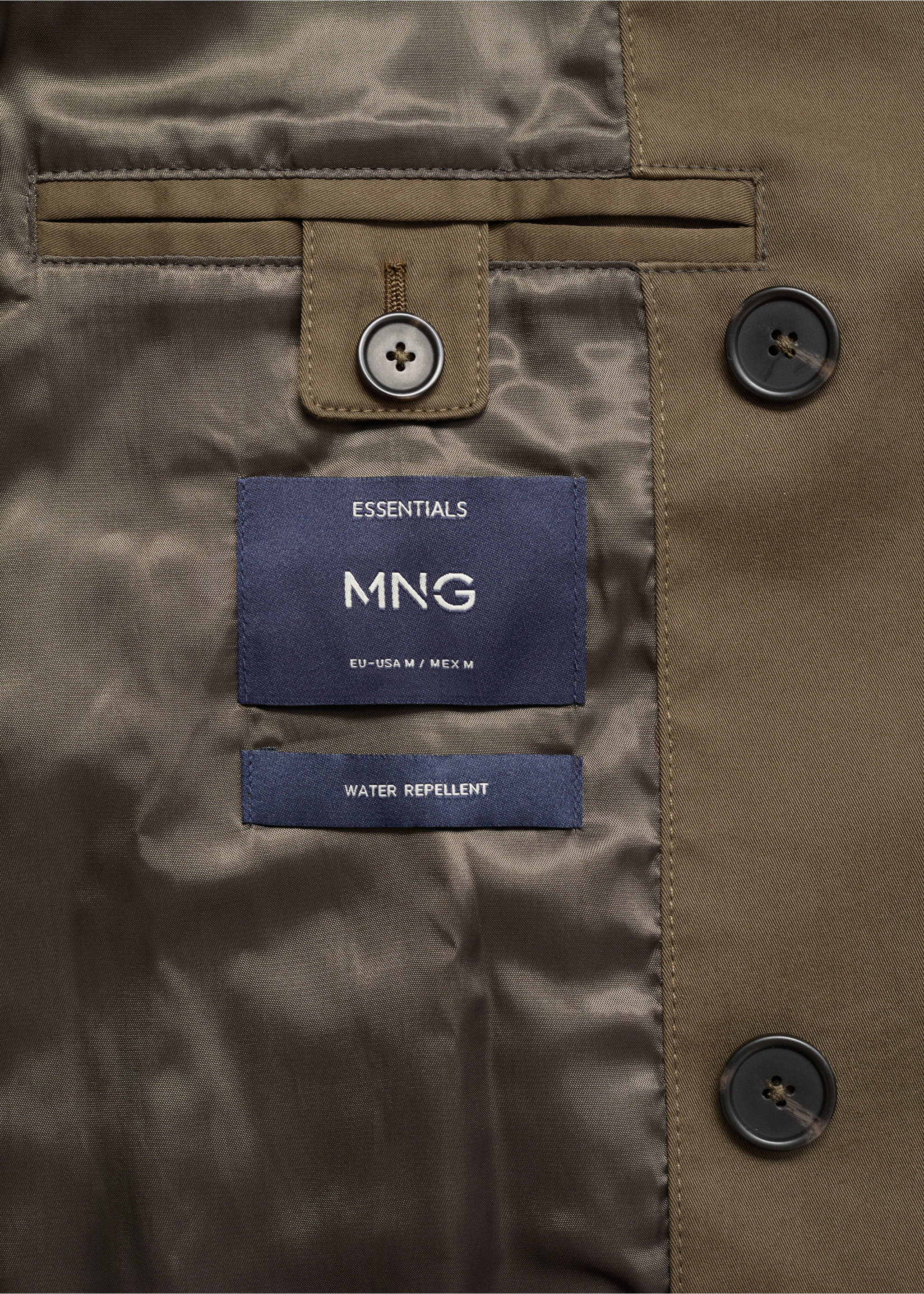 Water-repellent belted trench coat - Details of the article 0, Olive Green. Ref: 17015970-00.