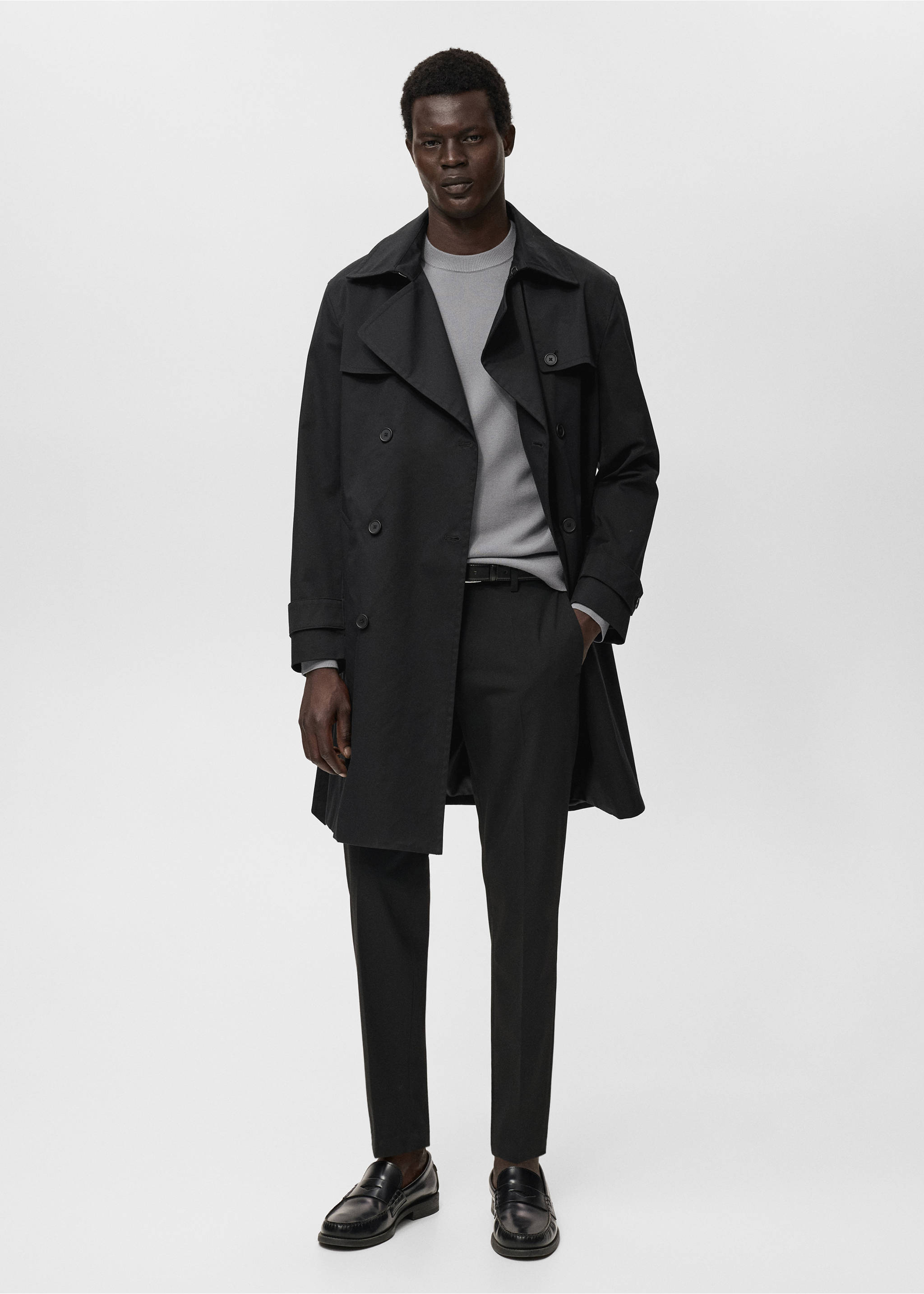 Water-repellent belted trench coat - General plane, Black. Ref: 17015970-00.