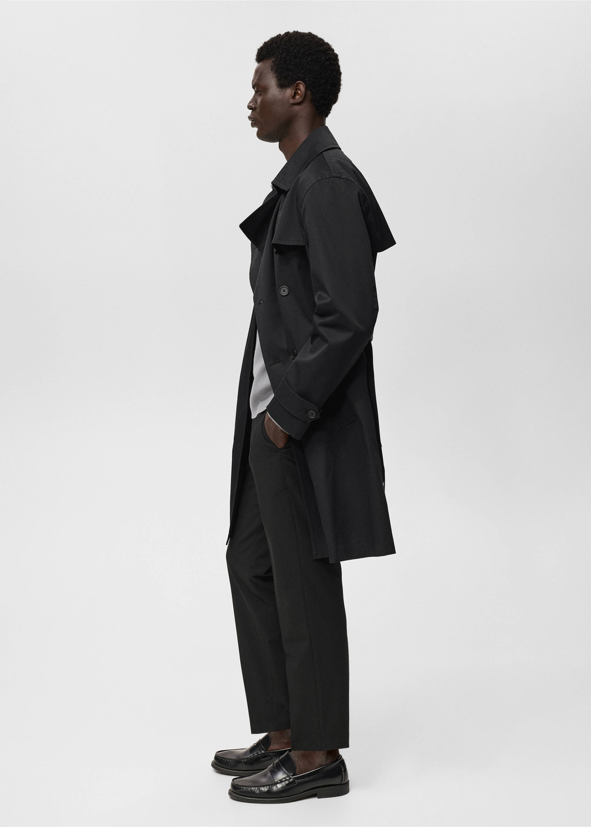 Water-repellent belted trench coat - Details of the article 3, Black. Ref: 17015970-00.