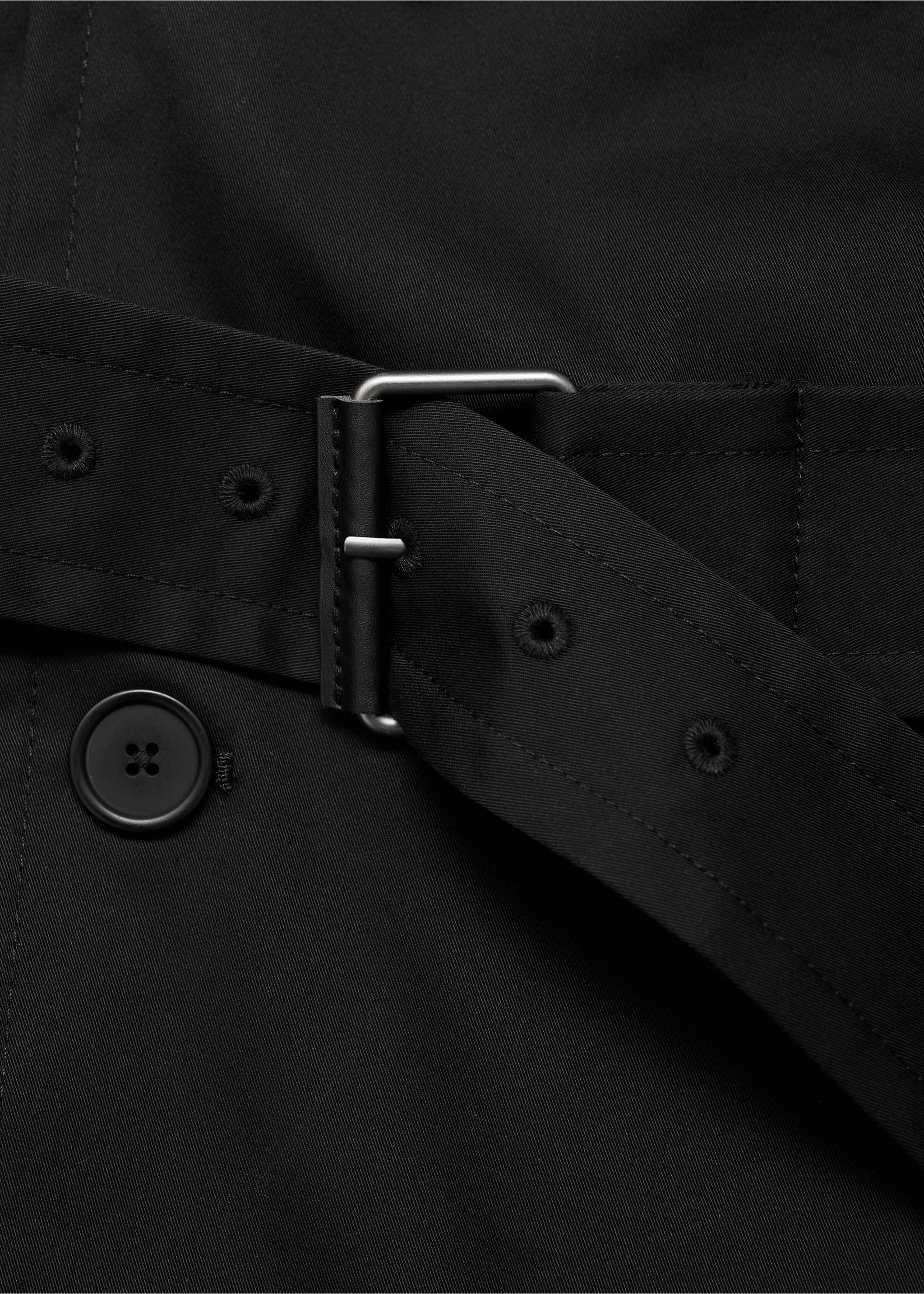 Water-repellent belted trench coat - Details of the article 8, Black. Ref: 17015970-00.