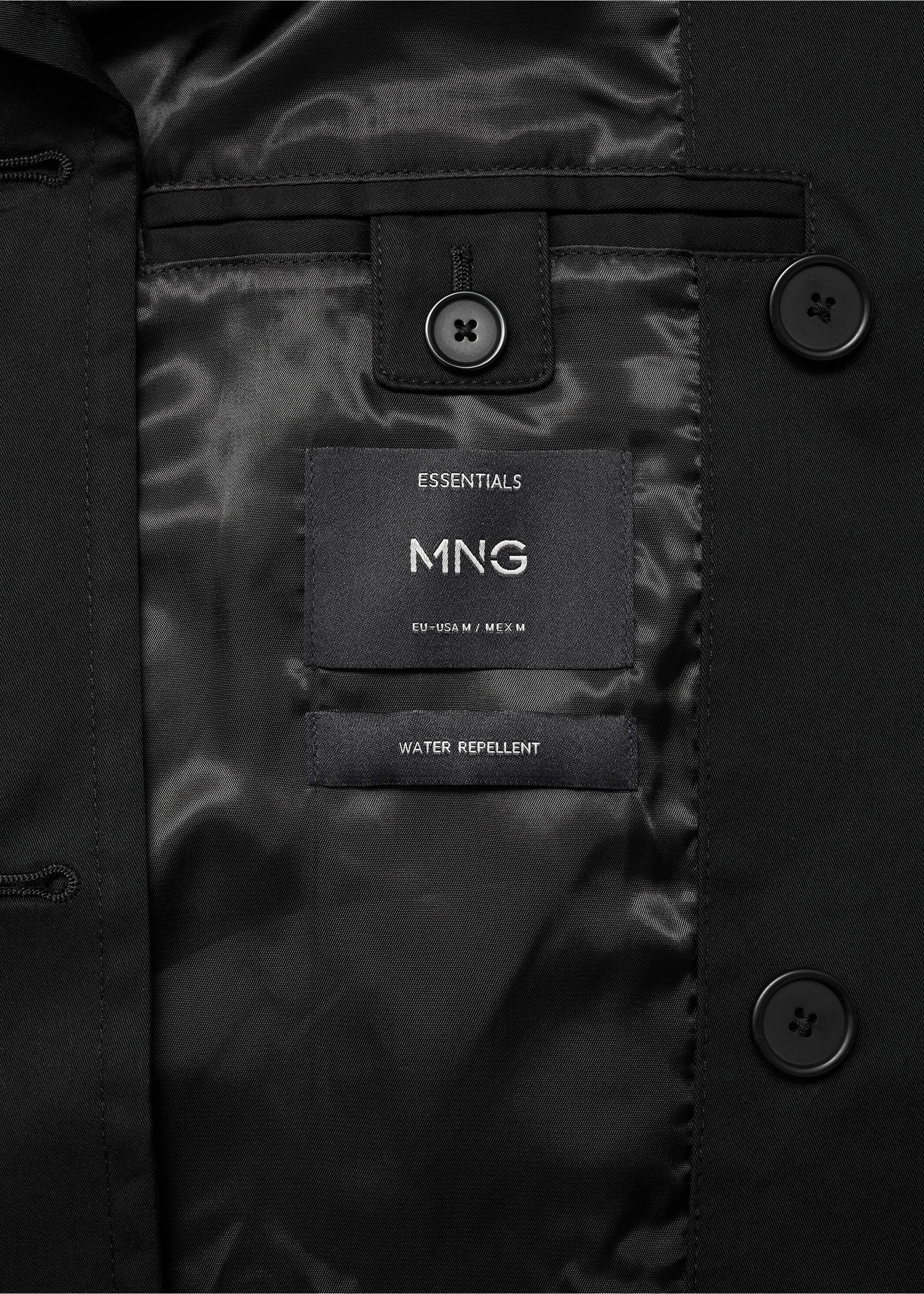 Water-repellent belted trench coat - Details of the article 0, Black. Ref: 17015970-00.