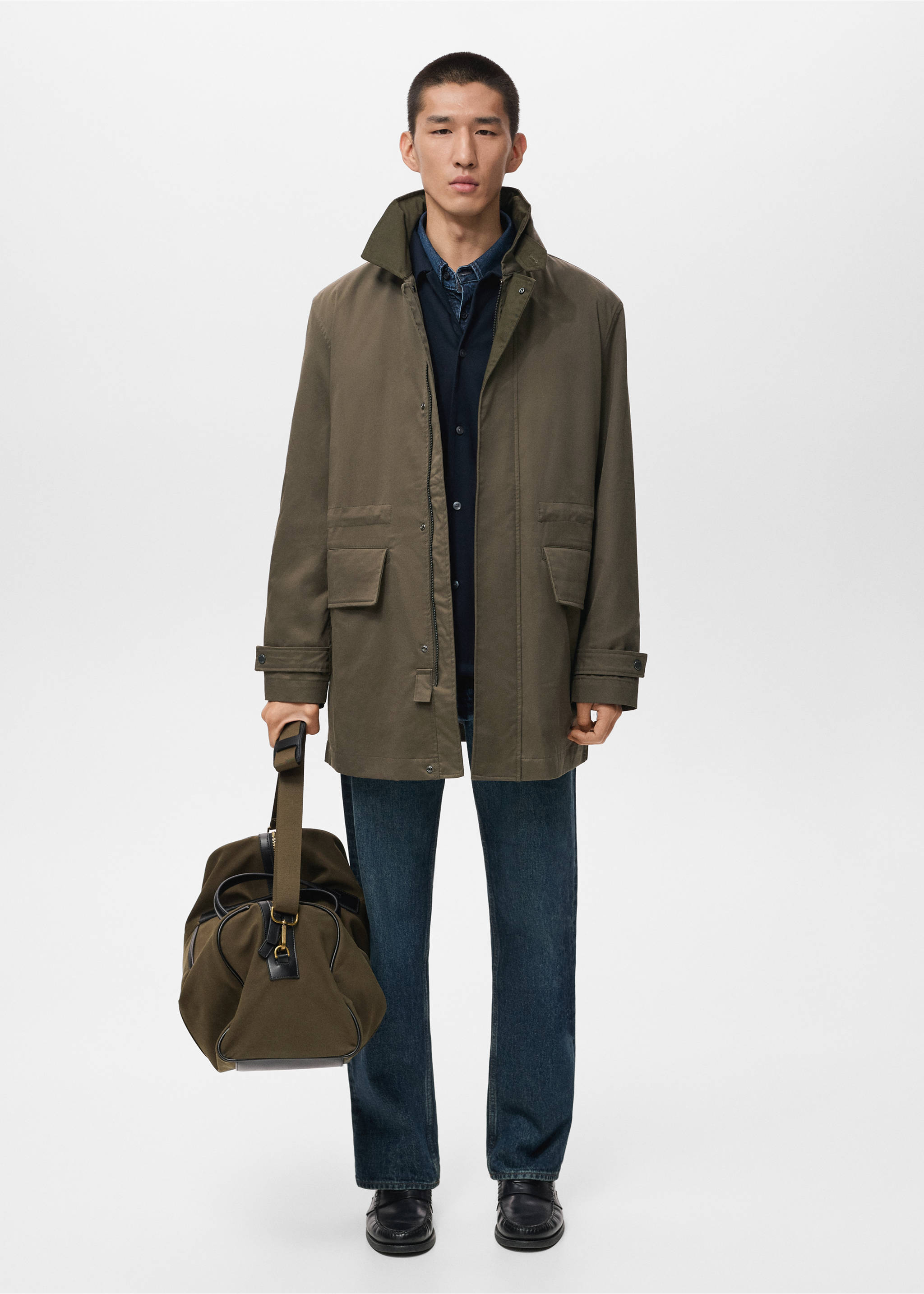 Water-repellent cotton parka with pockets - General plane, Olive Green. Ref: 17015971-00.