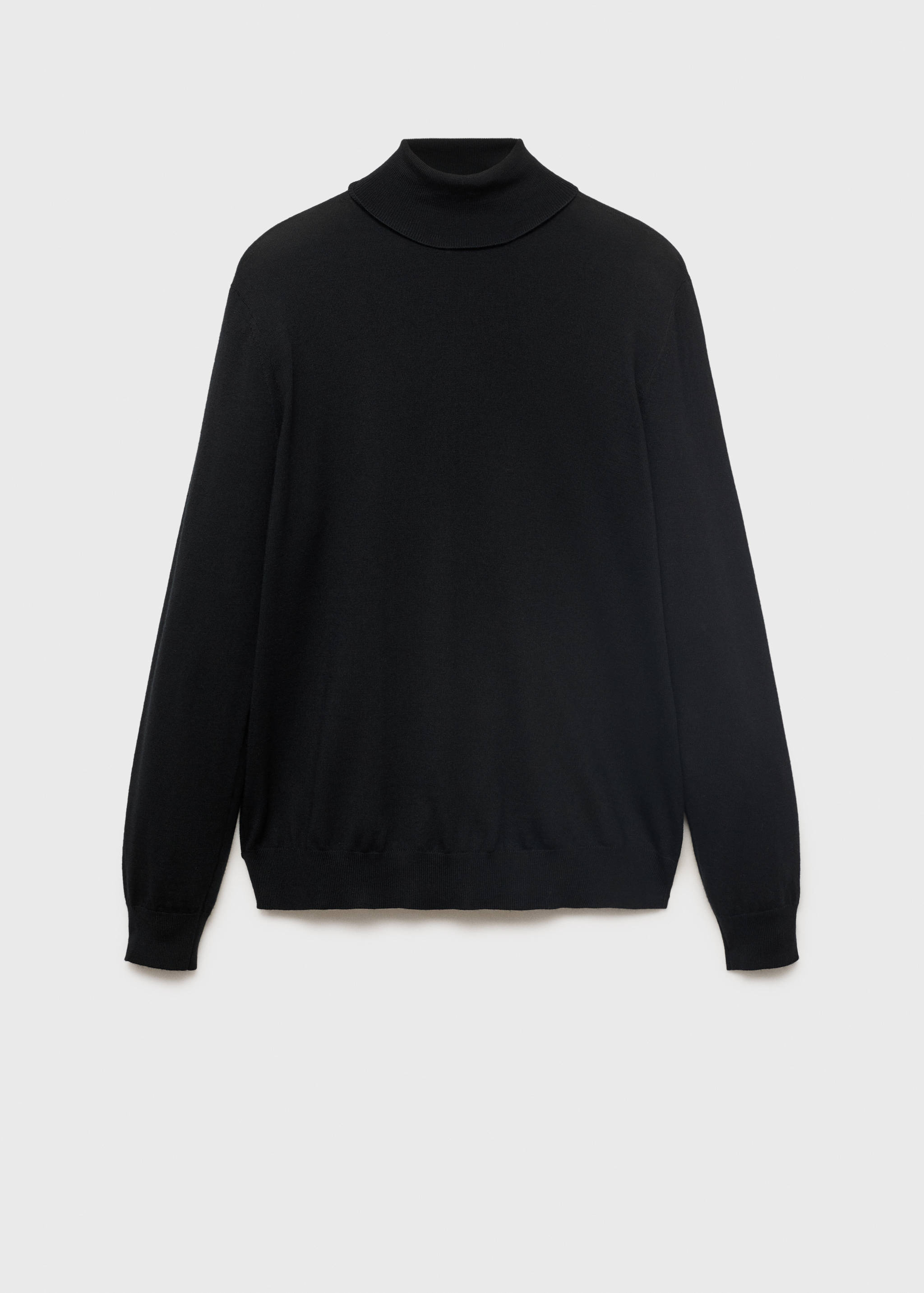 Black men's knit roll neck jumper with long sleeves.