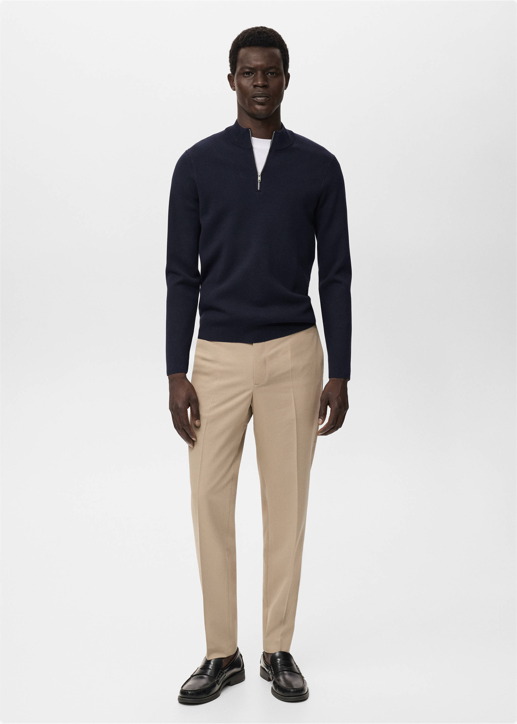 Úpletový svetr s výstřihem perkins - Celkový náhled, Námořnická modrá. Ref: 17015974-00.