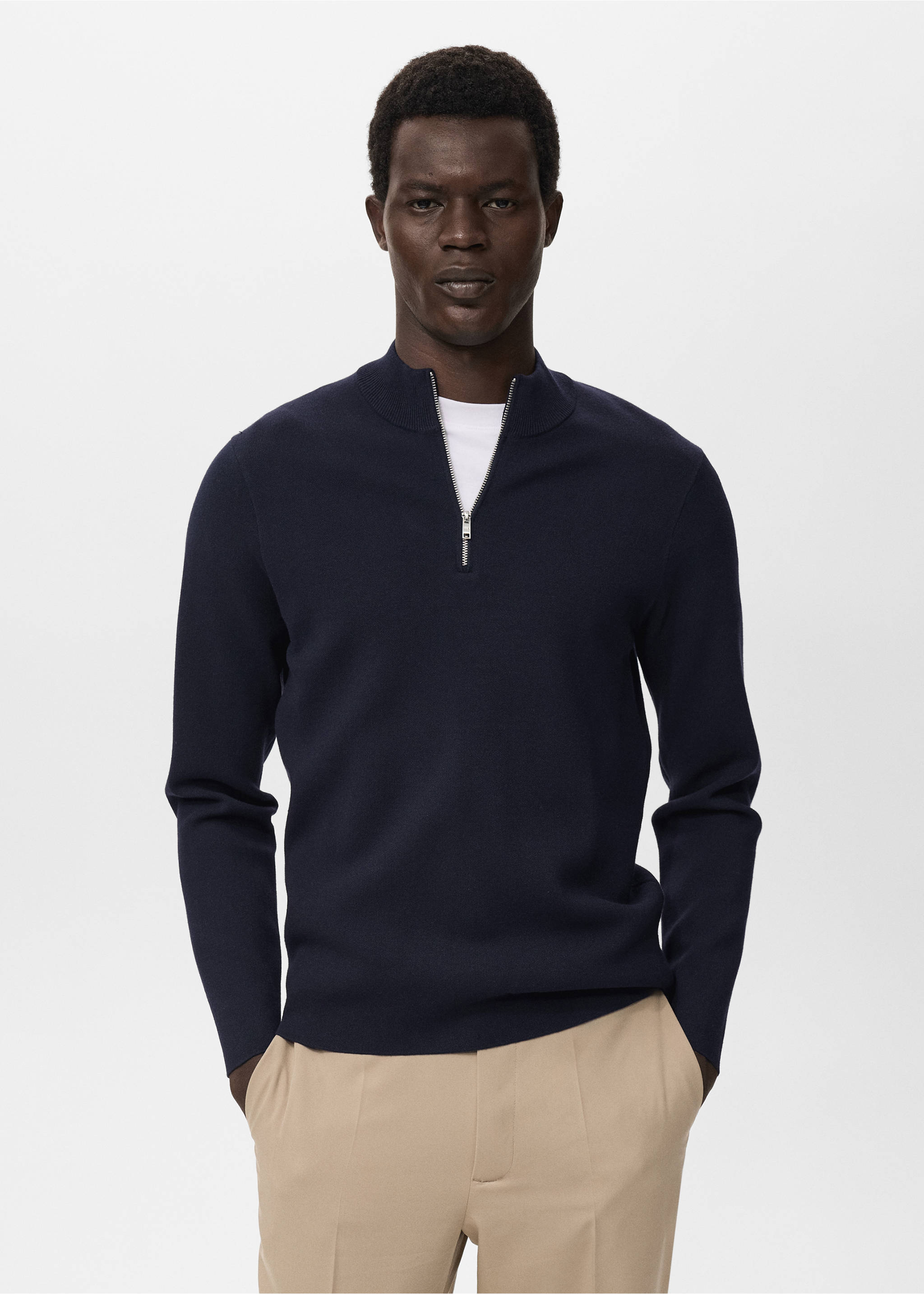 Úpletový svetr s výstřihem perkins - Náhled ve středové rovině, Námořnická modrá. Ref: 17015974-00.