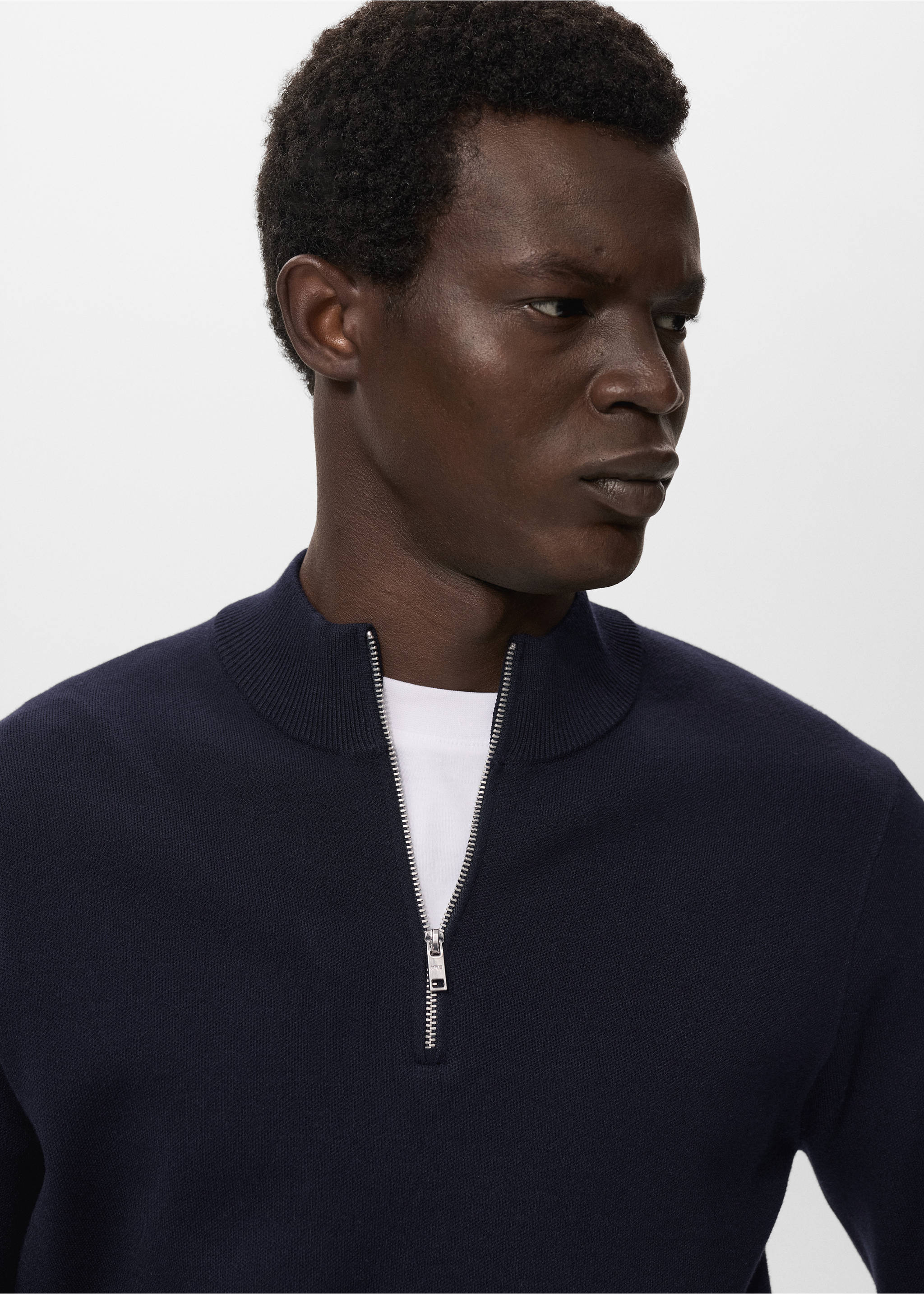 Úpletový svetr s výstřihem perkins - Detail zboží 1, Námořnická modrá. Ref: 17015974-00.