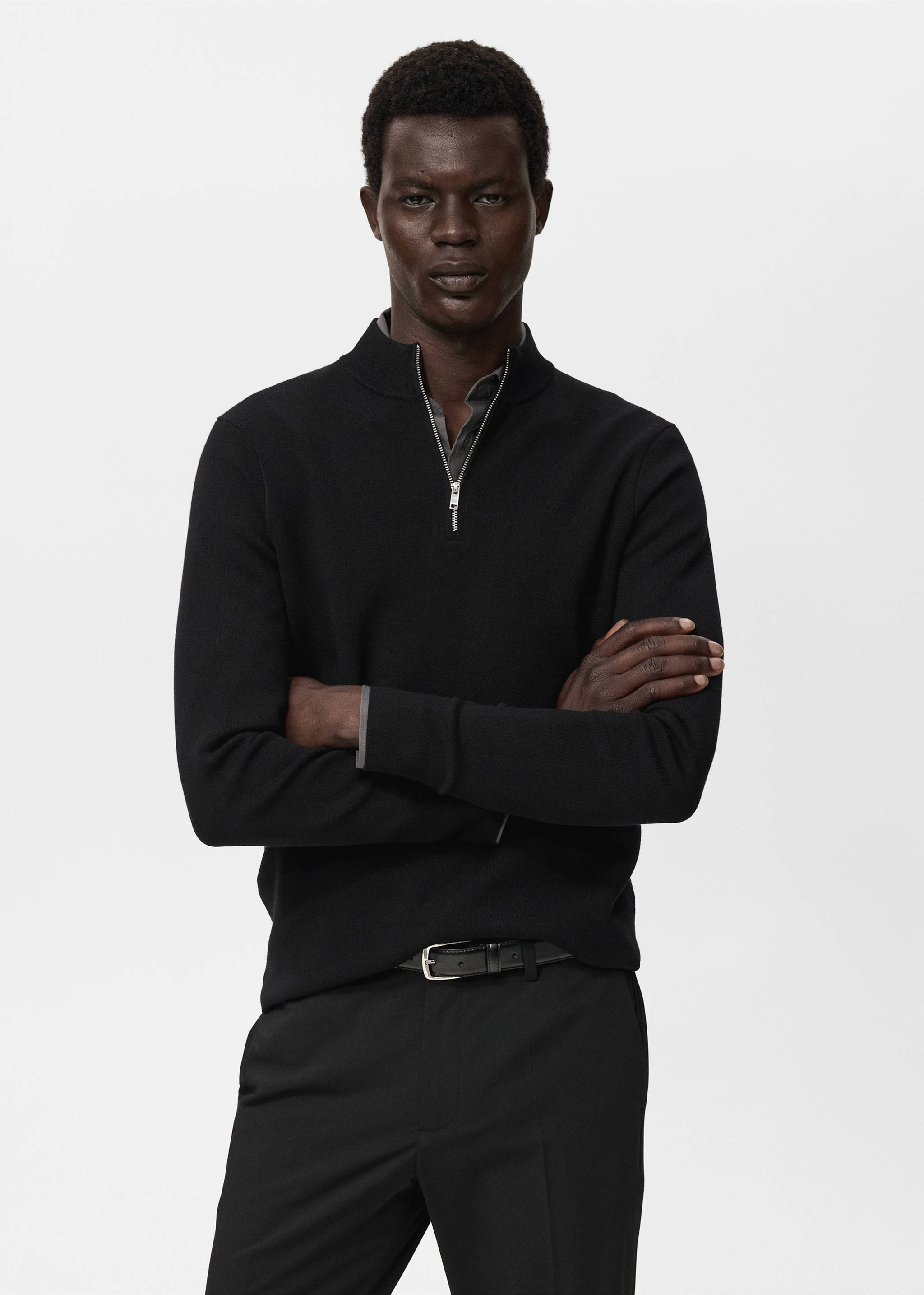 Úpletový svetr s výstřihem perkins - Náhled ve středové rovině, Černá. Ref: 17015974-00.