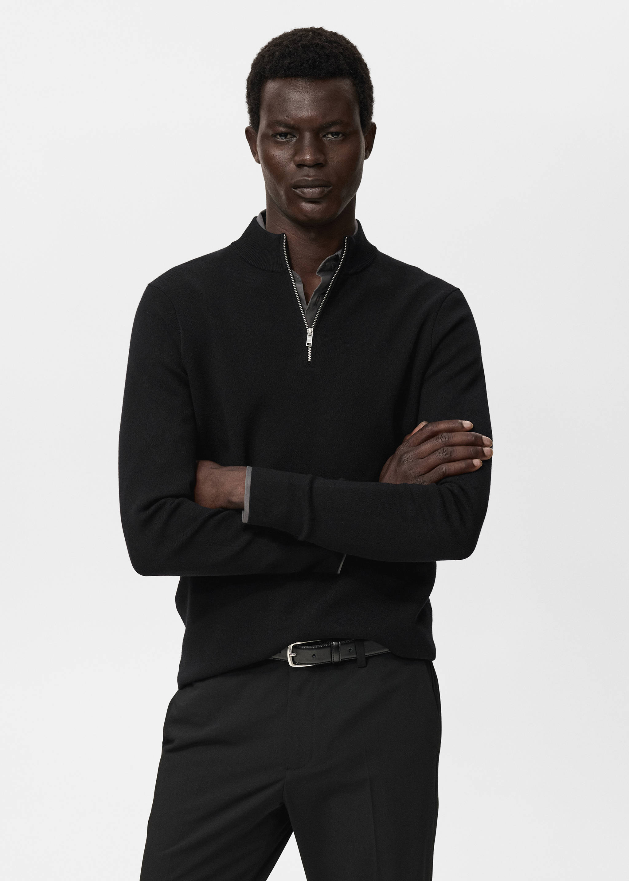 Úpletový svetr s výstřihem perkins - Náhled ve středové rovině