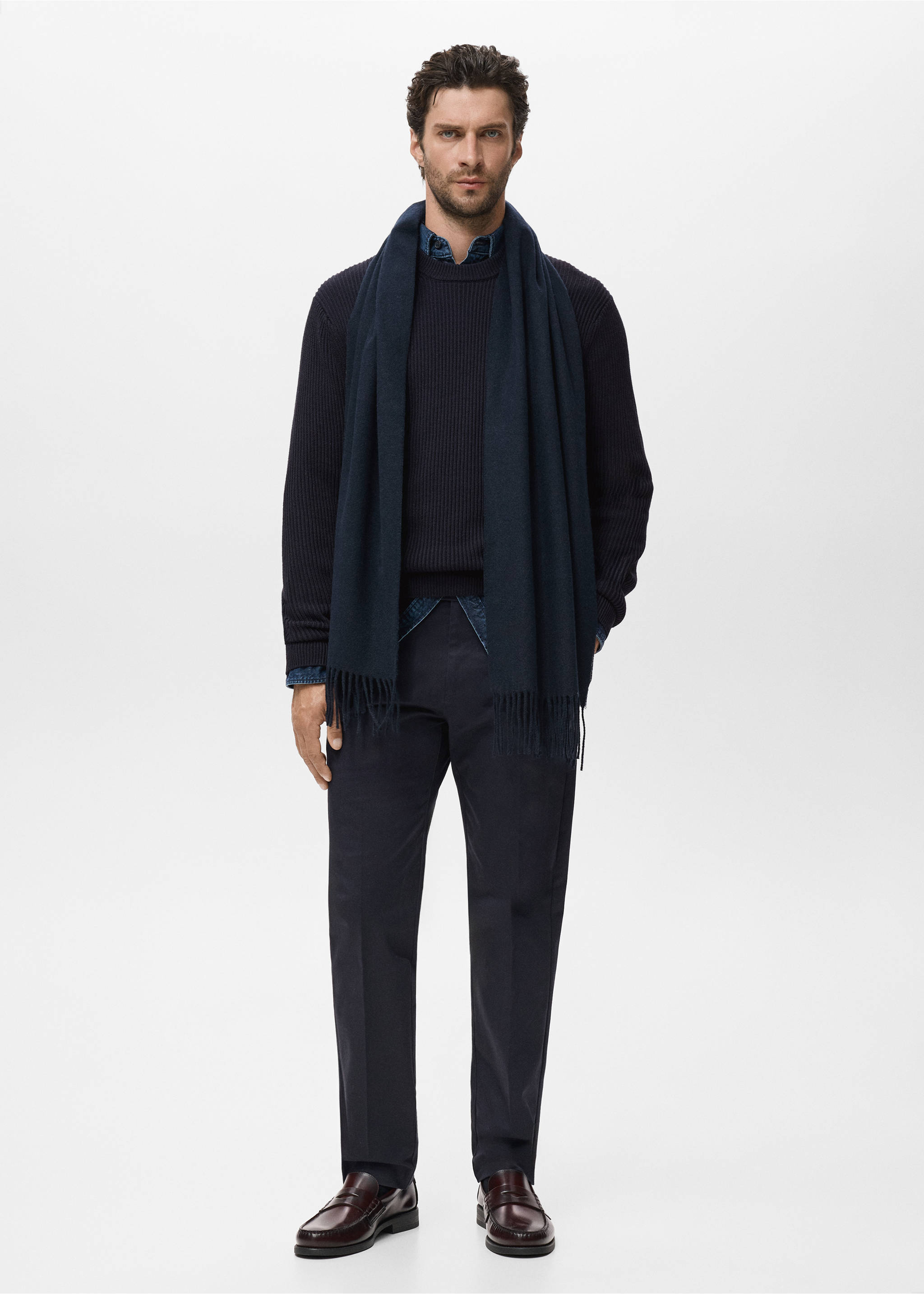 Fine rib-knit cotton sweater - General plane, Navy. Ref: 17015976-00.