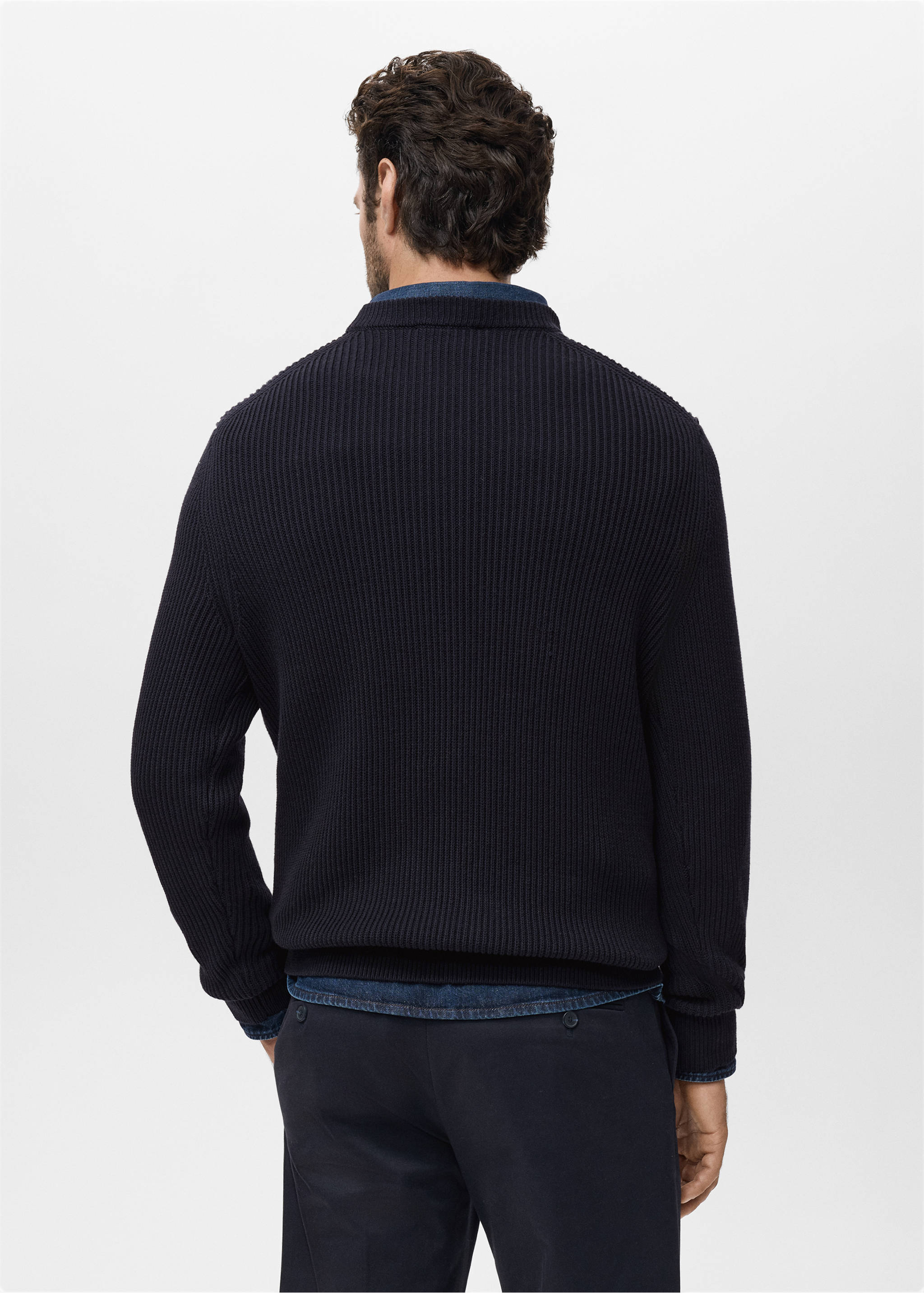 Fine rib-knit cotton sweater - Reverse of the article, Navy. Ref: 17015976-00.