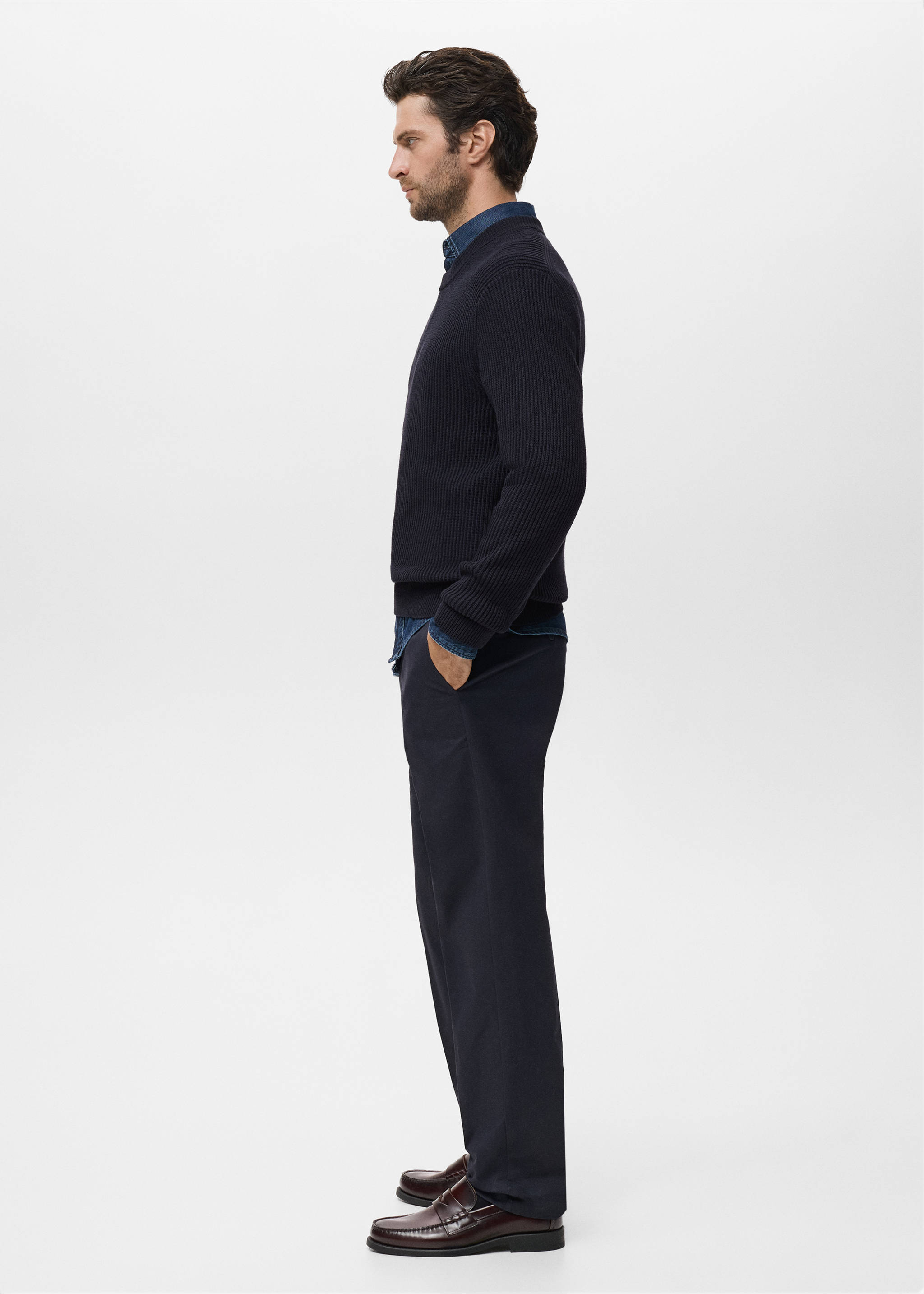Fine rib-knit cotton sweater - Details of the article 2, Navy. Ref: 17015976-00.