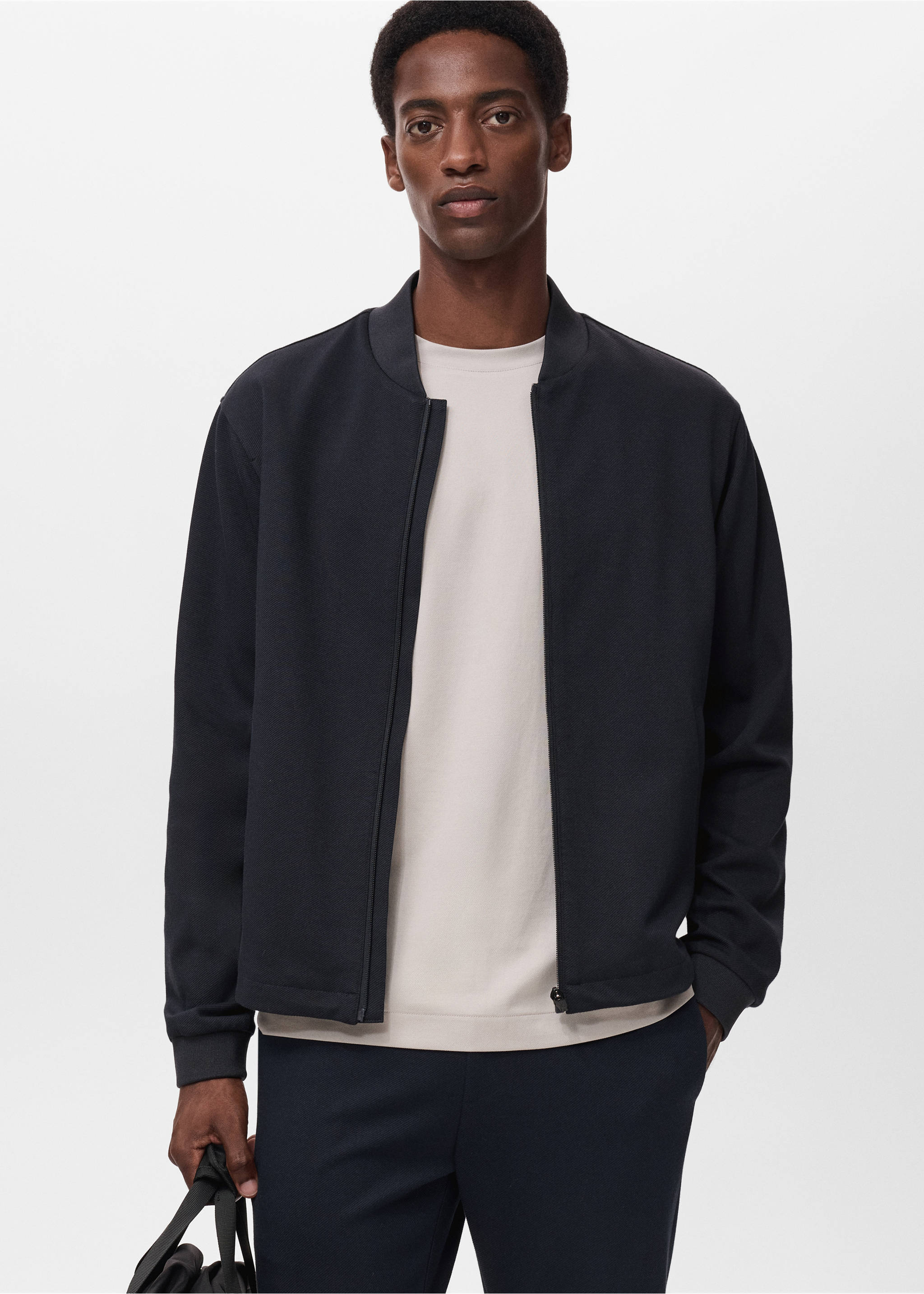 Sweat à zip comfort stretch - Plan moyen, Bleu marine. Ref: 17015977-00.