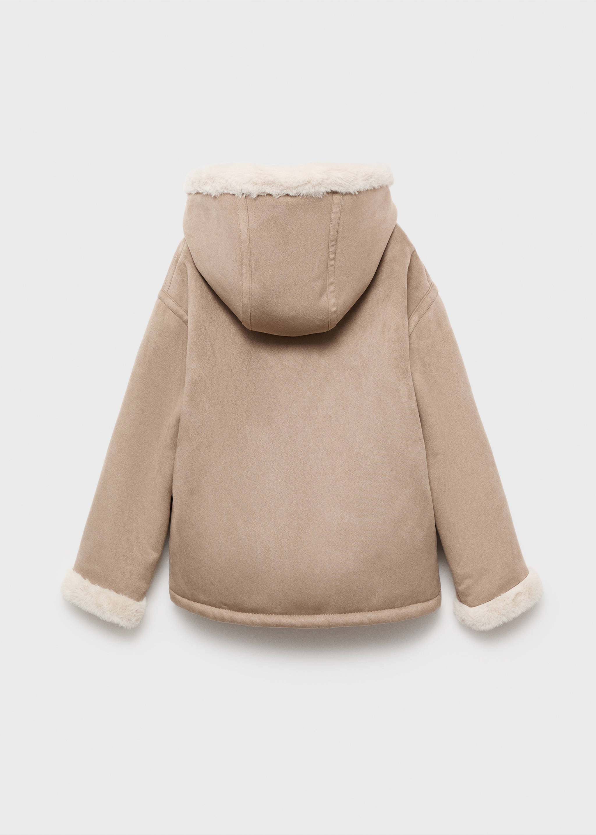 Fur and suede-effect coat - Reverse of the article, Light/Pastel Grey. Ref: 17016332-00.