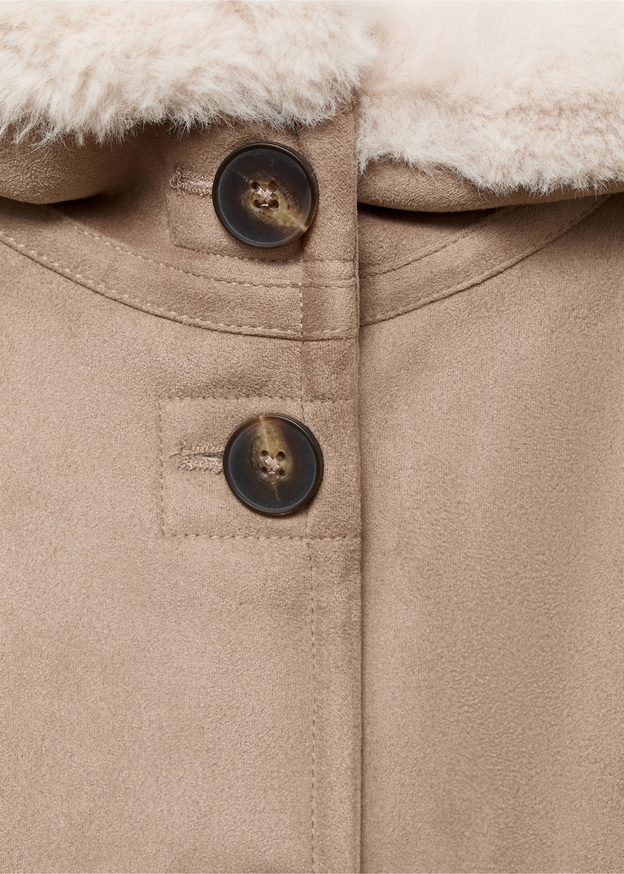 Fur and suede-effect coat - Details of the article 8, Light/Pastel Grey. Ref: 17016332-00.