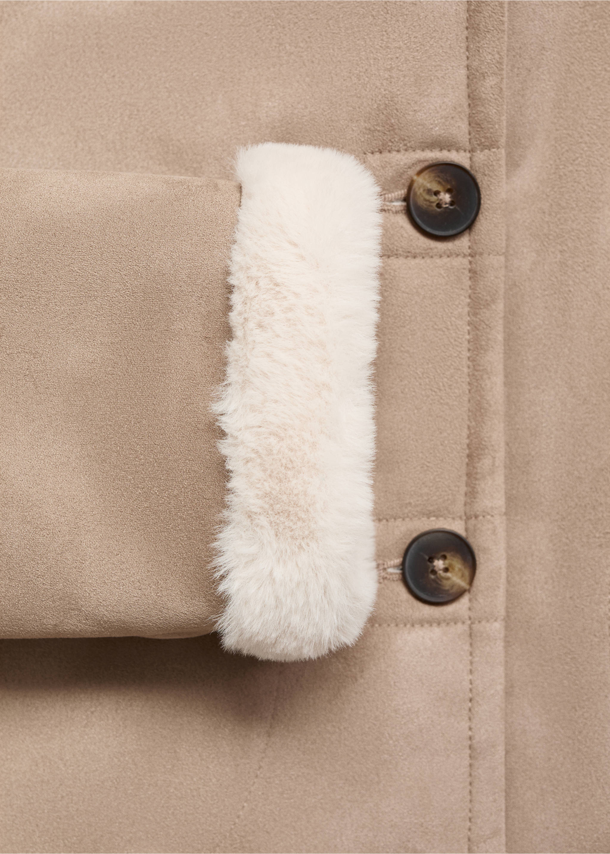 Fur and suede-effect coat - Details of the article 0, Light/Pastel Grey. Ref: 17016332-00.