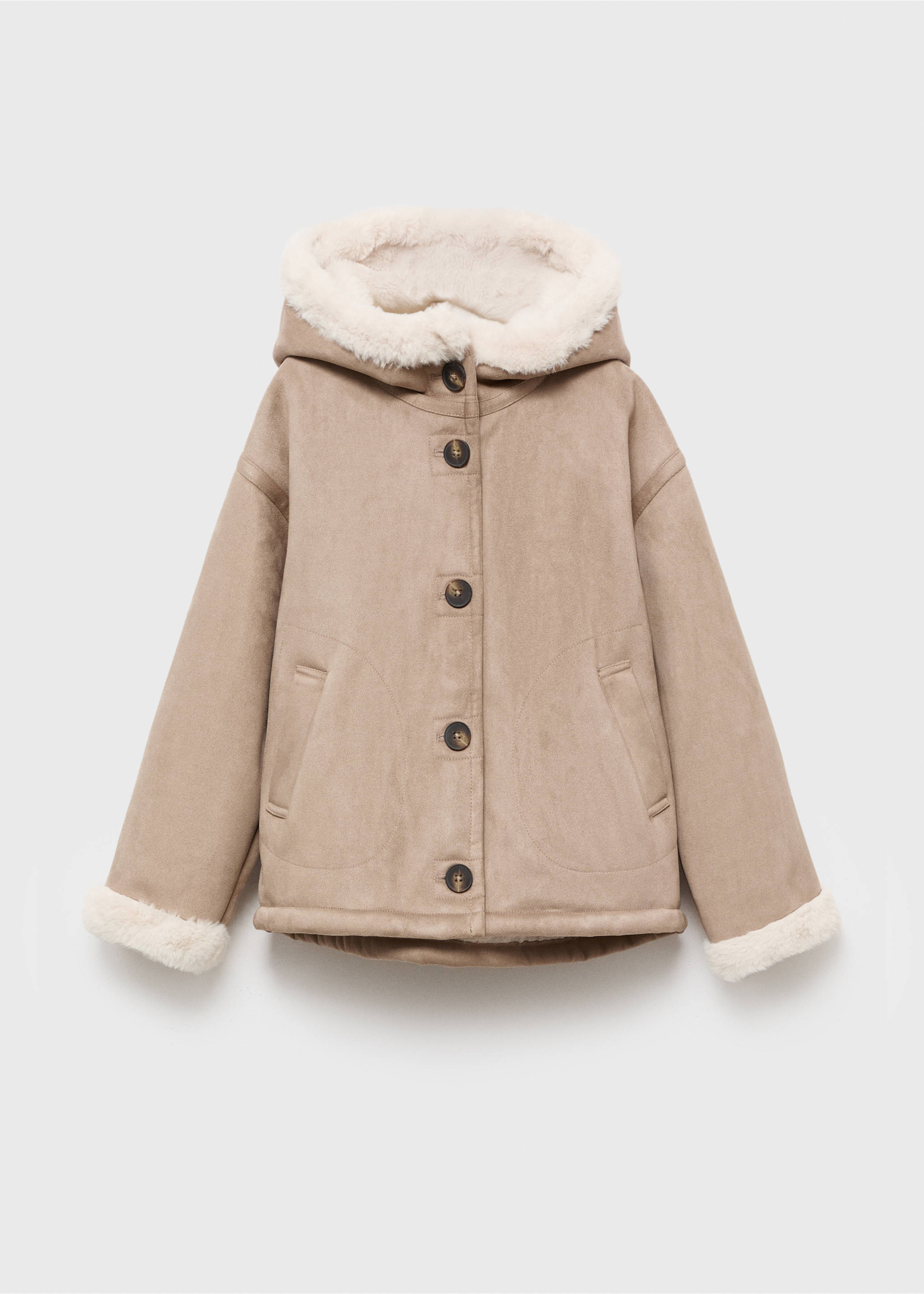 Fur and suede-effect coat - Article without model, Light/Pastel Grey. Ref: 17016332-00.