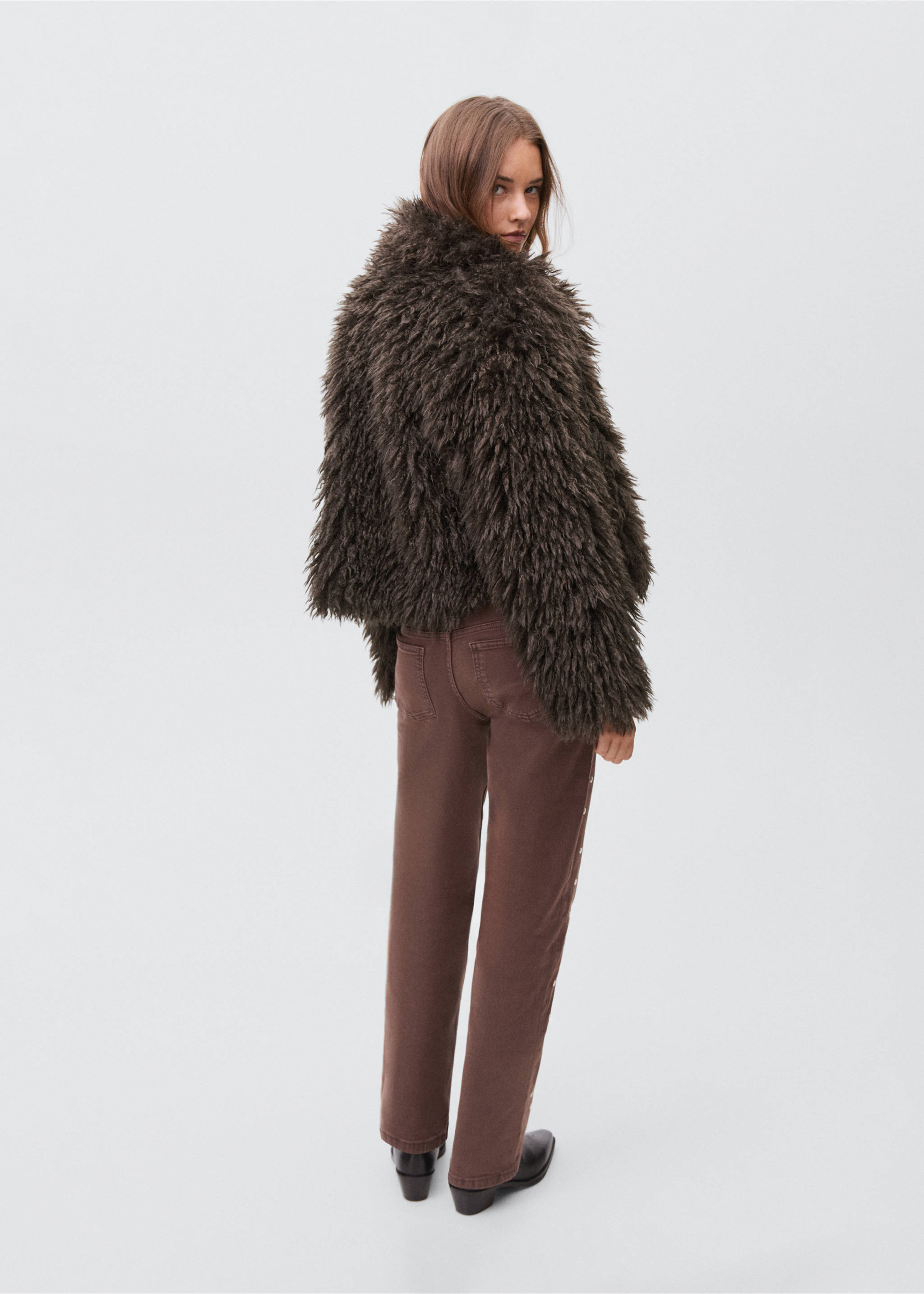 Short faux-fur coat - Reverse of the article, Brown. Ref: 17016337-00.